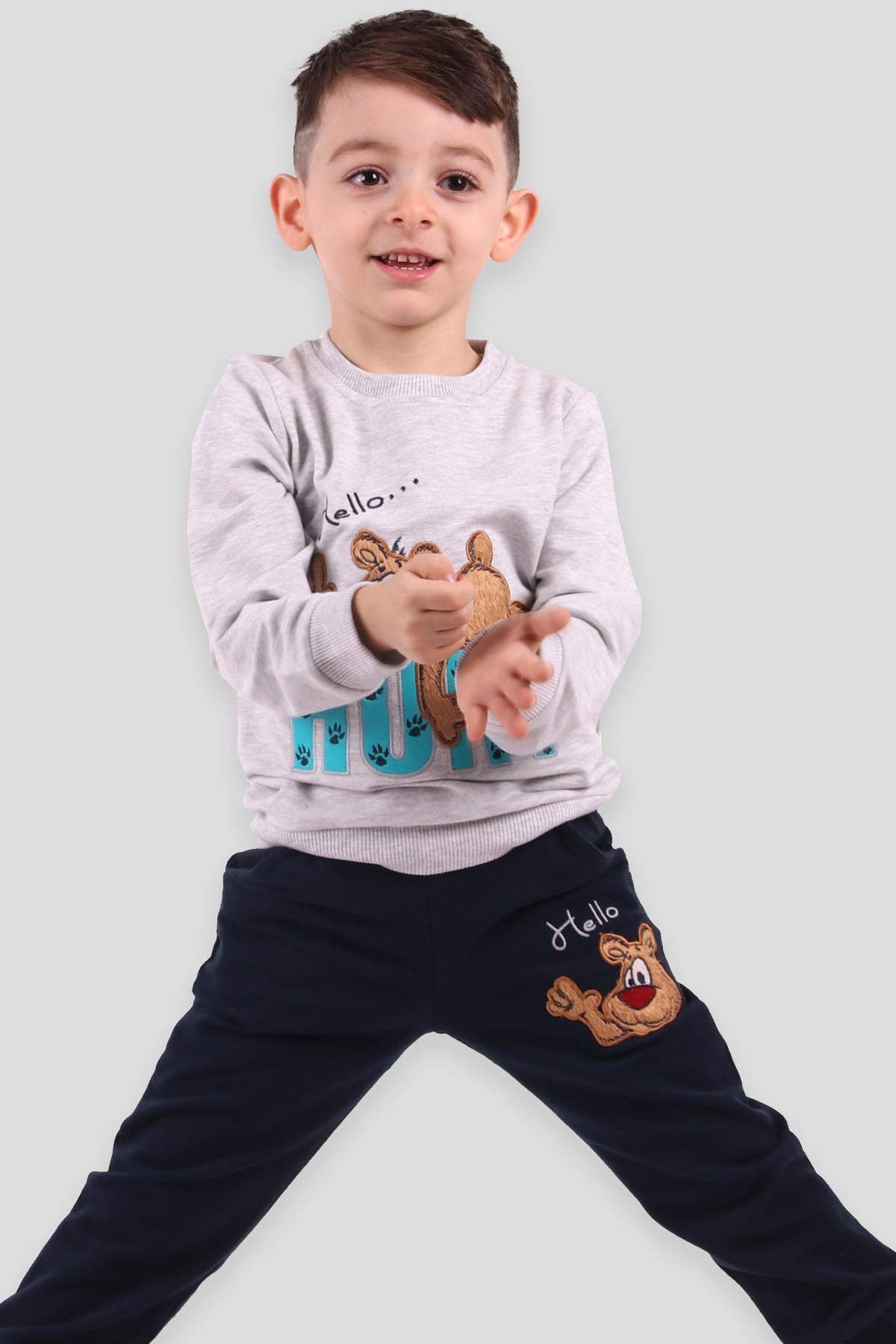 Breeze Erkek Çocuk Eşofman Takım Köpek Nakışlı Gri (1.5-4 Yaş)