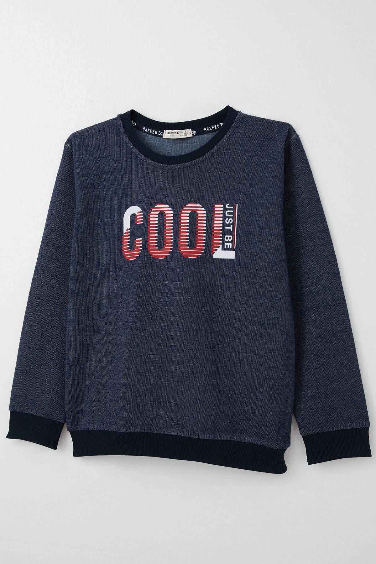 Breeze Erkek Çocuk Eşofman Takım Motivasyon Temalı Cool Yazı Baskılı Lacivert Melanj (4-8 Yaş)