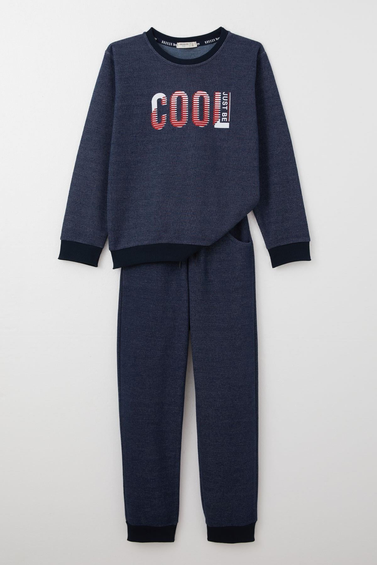 Breeze Erkek Çocuk Eşofman Takım Motivasyon Temalı Cool Yazı Baskılı Lacivert Melanj (4-8 Yaş)