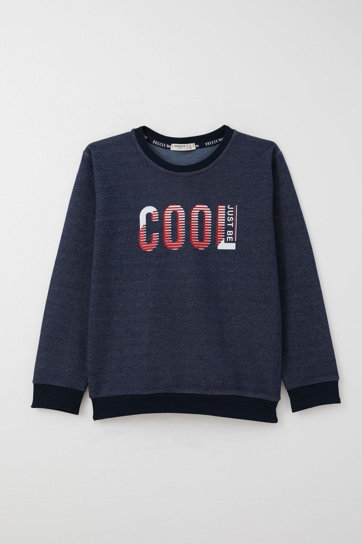 Breeze Erkek Çocuk Eşofman Takım Motivasyon Temalı Cool Yazı Baskılı Lacivert Melanj (4-8 Yaş)
