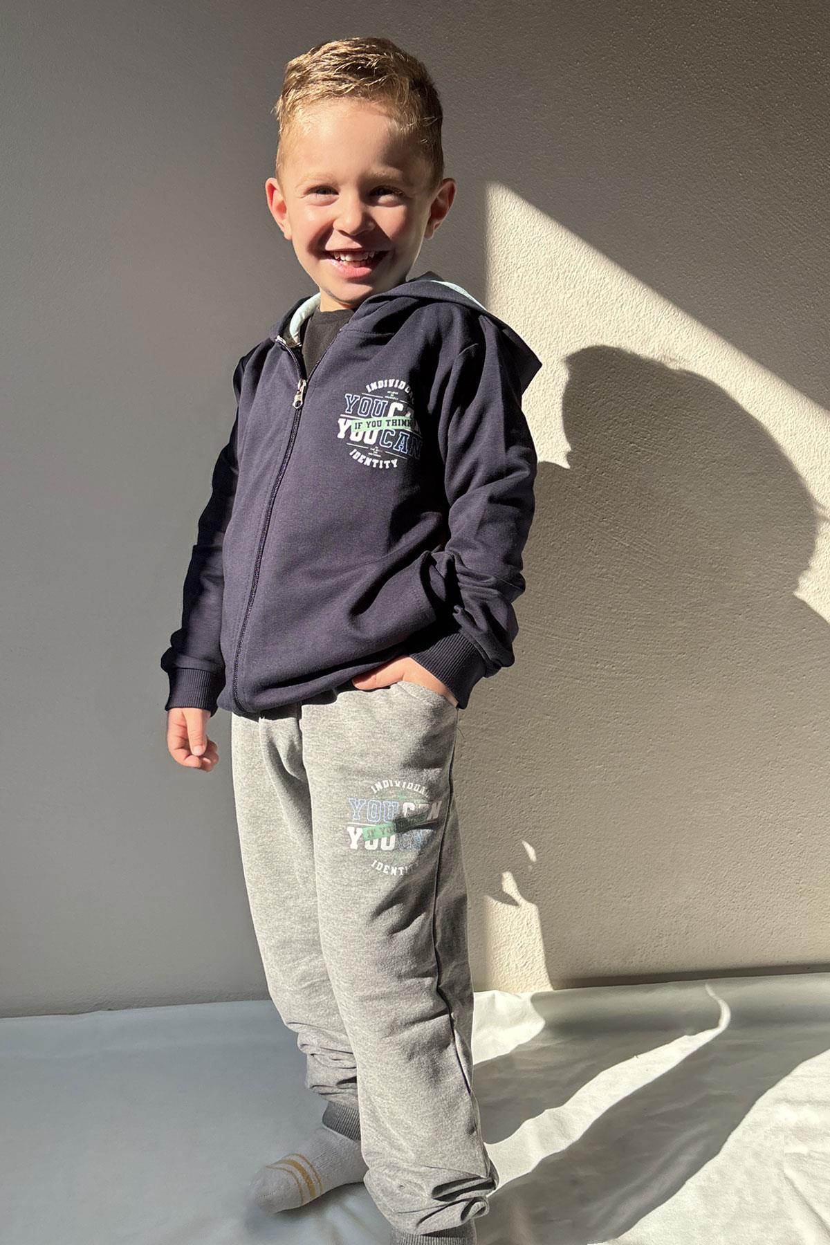 Breeze Erkek Çocuk Eşofman Takım Motivasyon Temalı Fermuarlı Kapüşonlu Lacivert (3-6 Yaş)