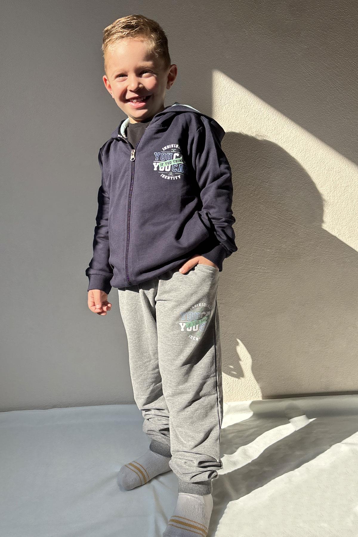 Breeze Erkek Çocuk Eşofman Takım Motivasyon Temalı Fermuarlı Kapüşonlu Lacivert (3-6 Yaş)