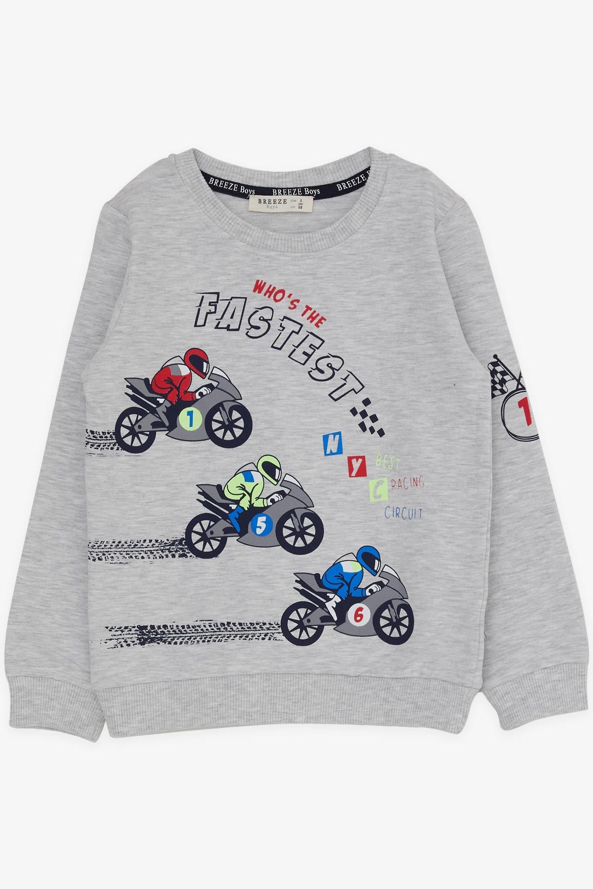 Breeze Erkek Çocuk Eşofman Takım Motosiklet Baskılı Açık Gri Melanj (2-6 Yaş)