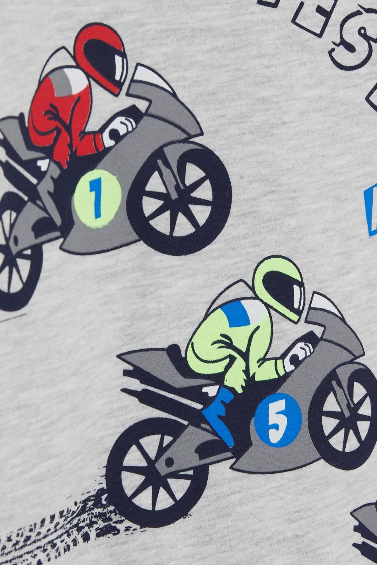 Breeze Erkek Çocuk Eşofman Takım Motosiklet Baskılı Açık Gri Melanj (2-6 Yaş)