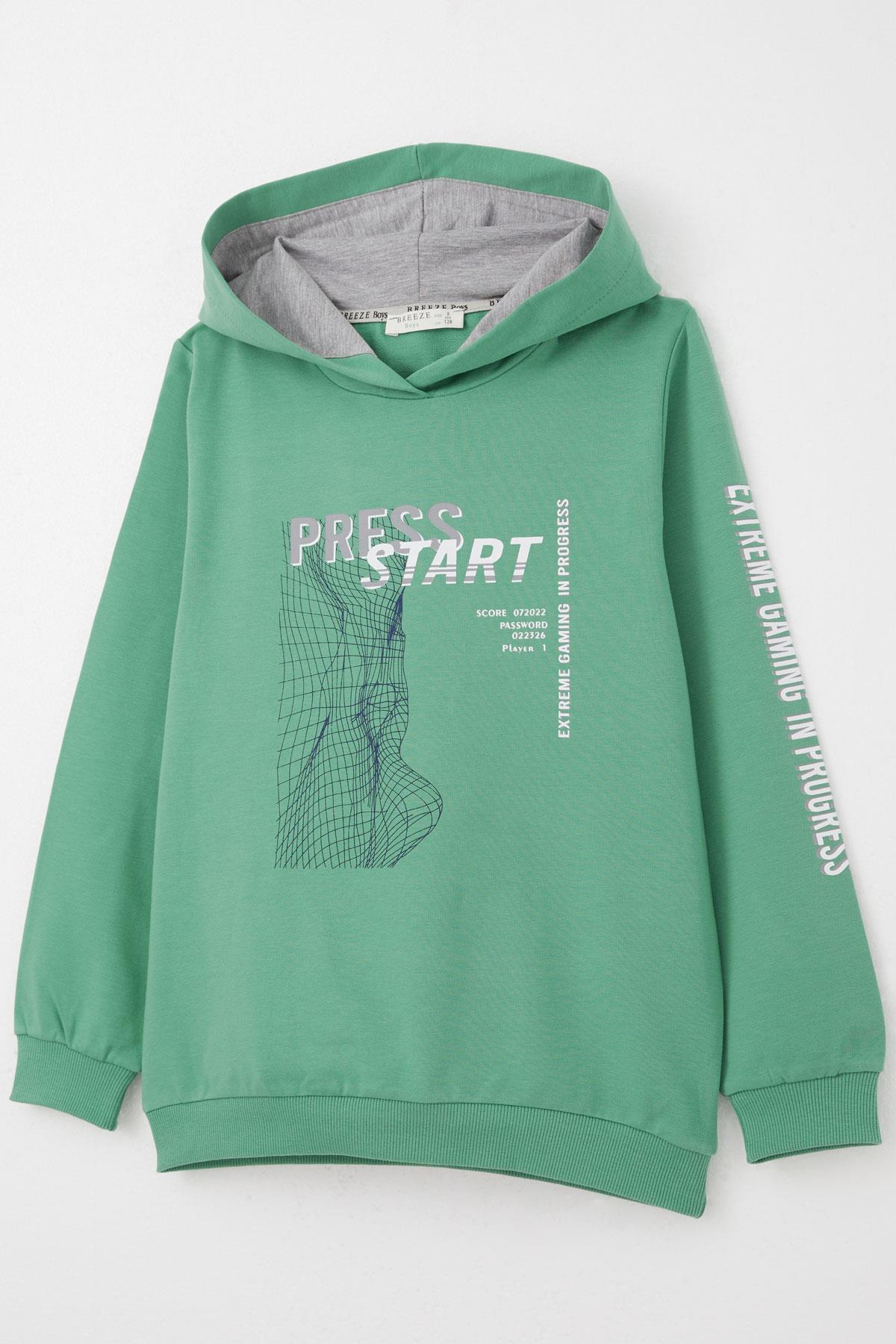 Breeze Erkek Çocuk Eşofman Takım Oyun Temalı Önden Cepli Mint Yeşili (5-9 Yaş)