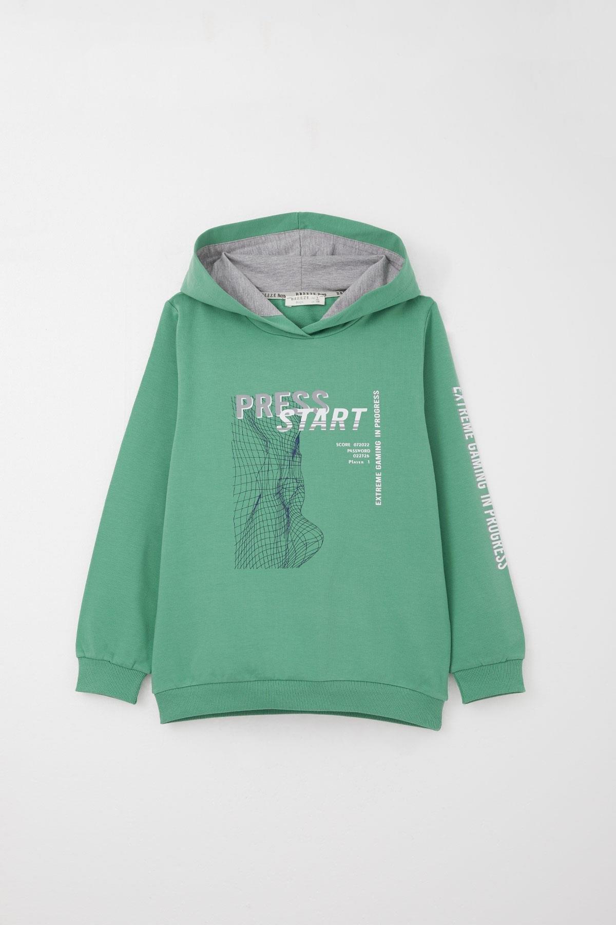 Breeze Erkek Çocuk Eşofman Takım Oyun Temalı Önden Cepli Mint Yeşili (5-9 Yaş)