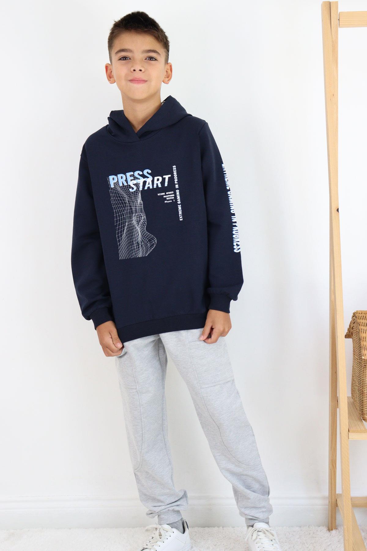 Breeze Erkek Çocuk Eşofman Takım Oyun Temalı Önden Cepli Lacivert (5-9 Yaş)