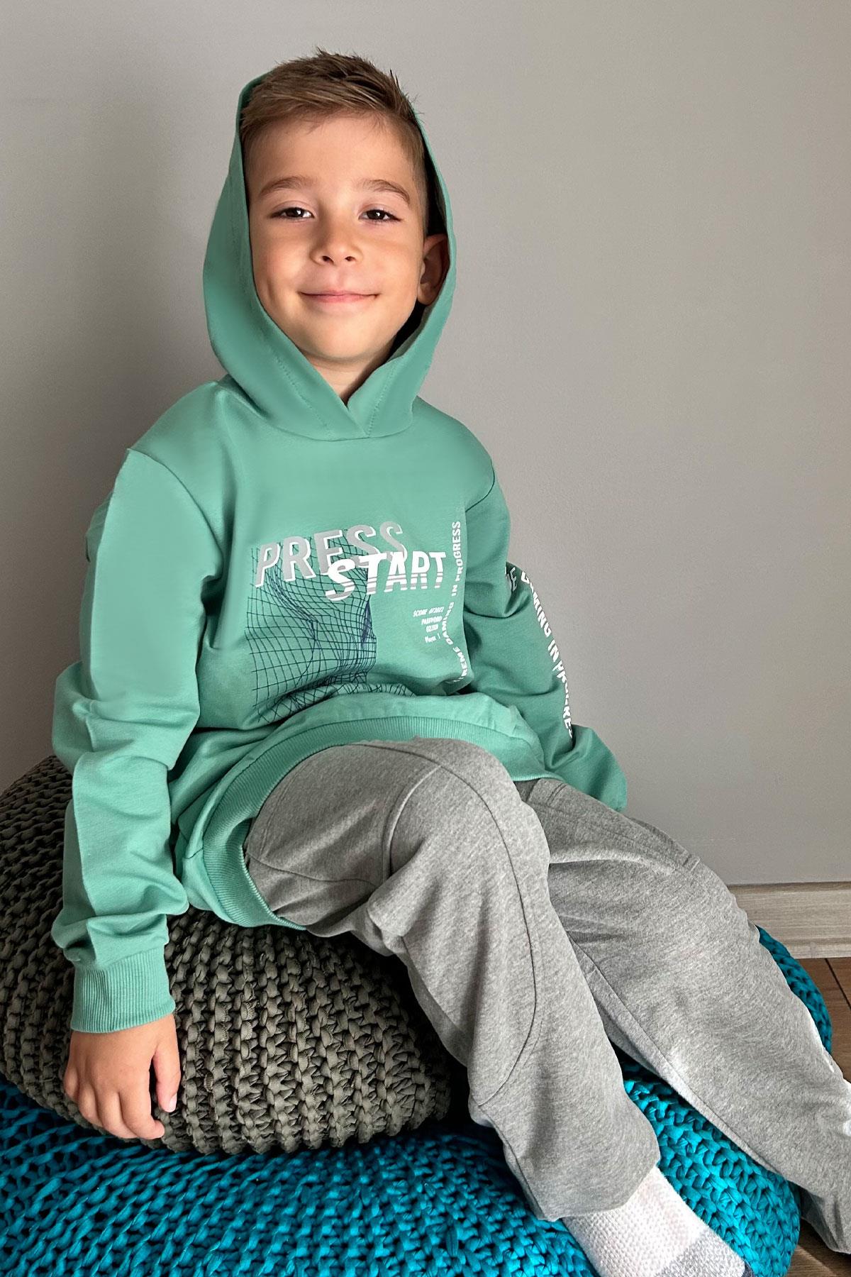 Breeze Erkek Çocuk Eşofman Takım Oyun Temalı Önden Cepli Mint Yeşili (5-9 Yaş)