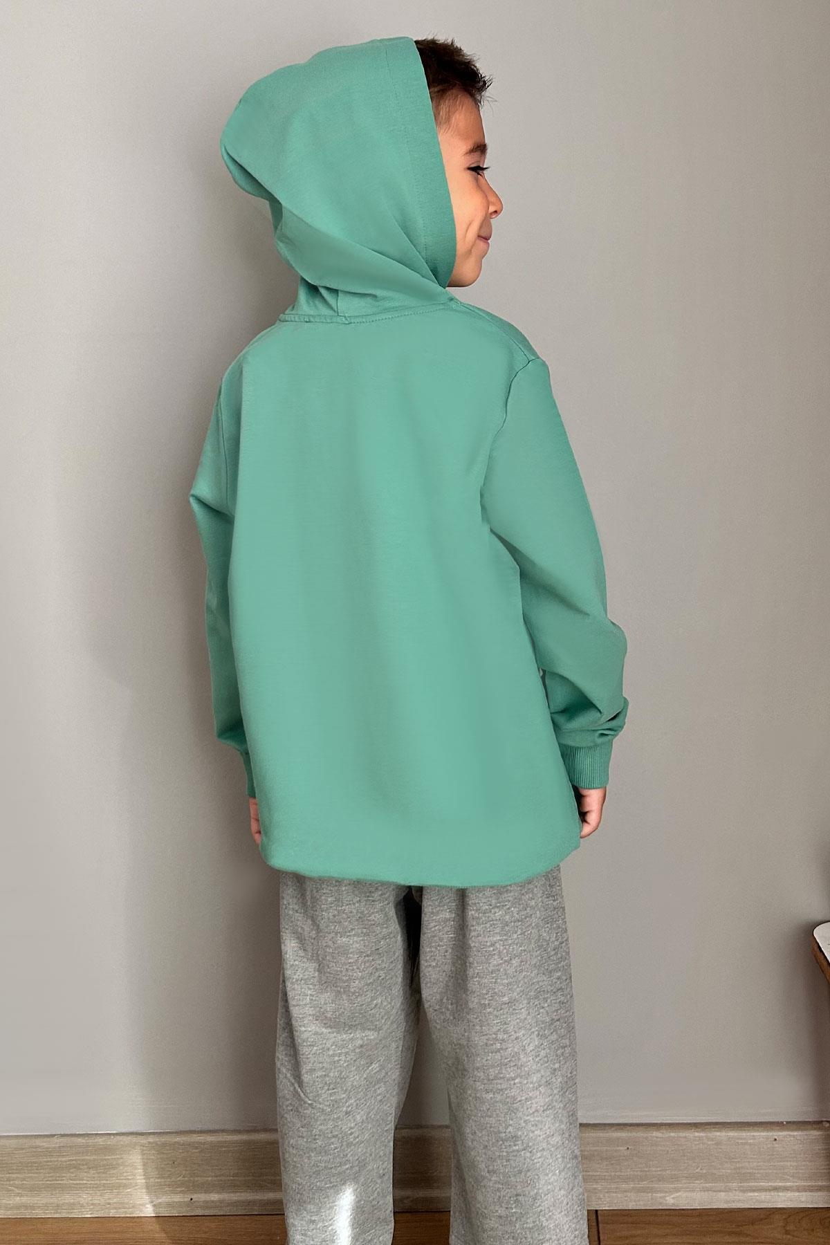 Breeze Erkek Çocuk Eşofman Takım Oyun Temalı Önden Cepli Mint Yeşili (5-9 Yaş)