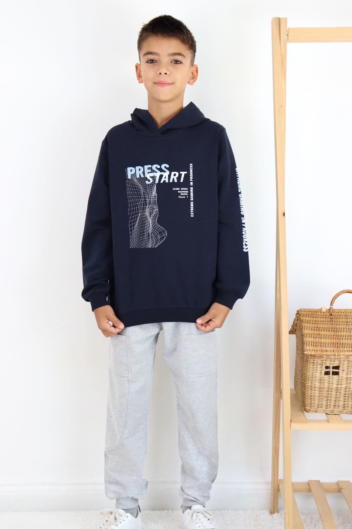 Breeze Erkek Çocuk Eşofman Takım Oyun Temalı Önden Cepli Lacivert (5-9 Yaş)