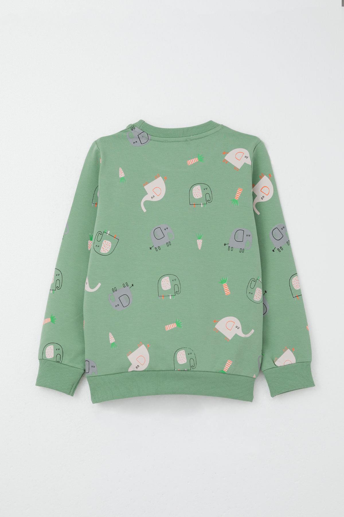 Breeze Erkek Çocuk Eşofman Takım Sevimli Fil Desenli Mint Yeşili (1-4 Yaş)