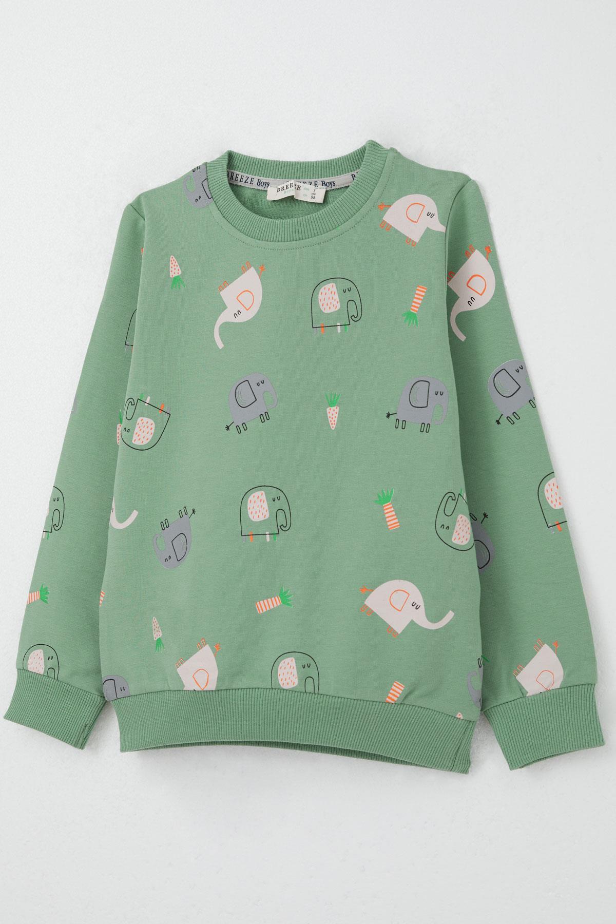 Breeze Erkek Çocuk Eşofman Takım Sevimli Fil Desenli Mint Yeşili (1-4 Yaş)
