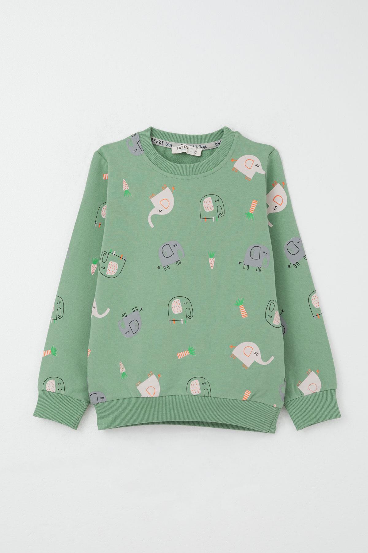 Breeze Erkek Çocuk Eşofman Takım Sevimli Fil Desenli Mint Yeşili (1-4 Yaş)