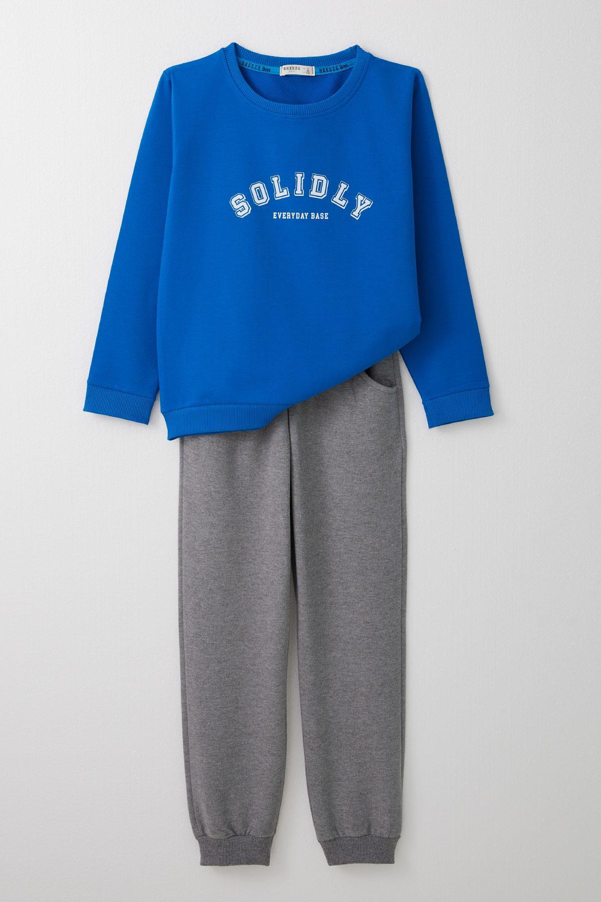 Breeze Erkek Çocuk Eşofman Takım Yazı Baskılı Saks Mavisi (4-8 Yaş)