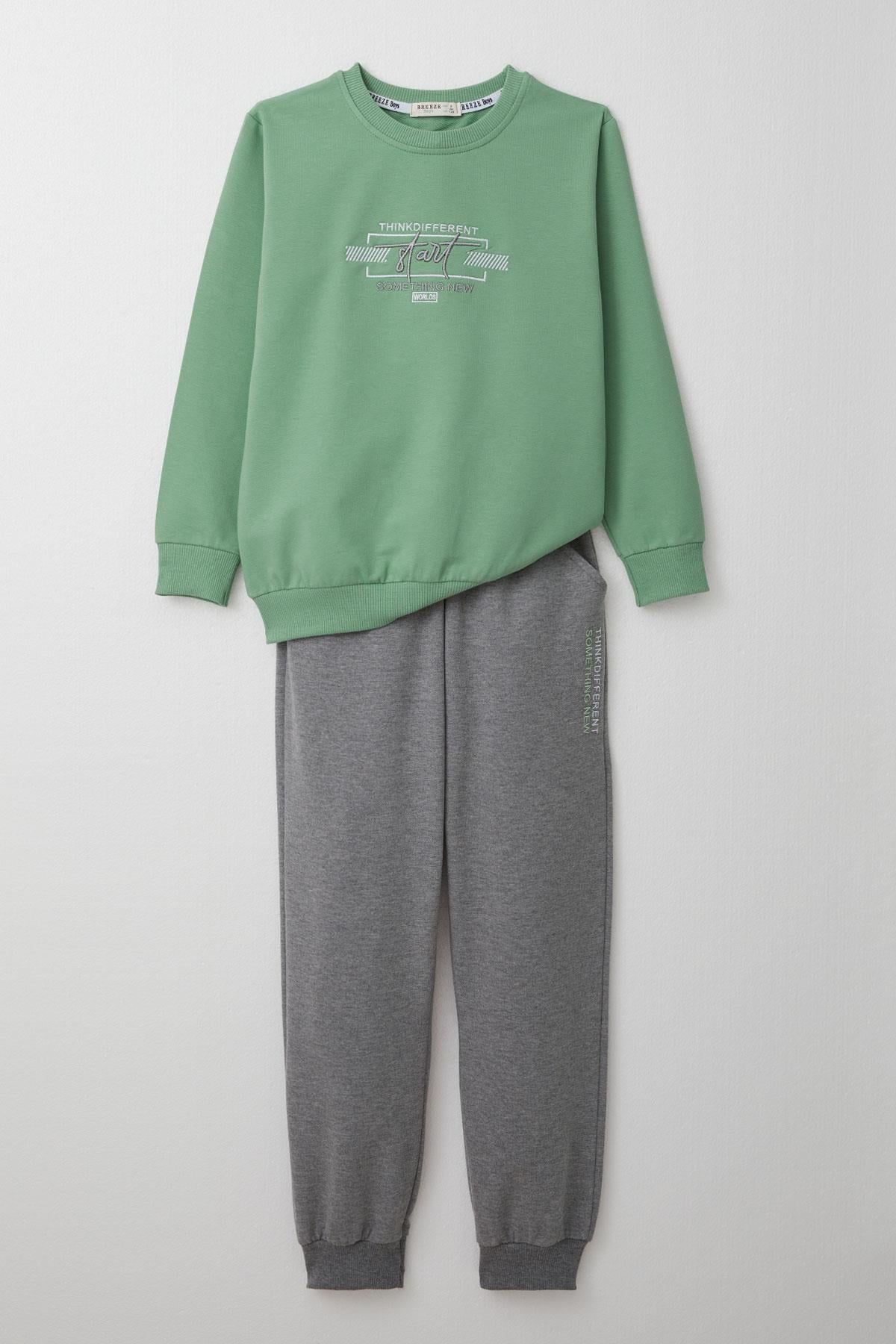 Breeze Erkek Çocuk Eşofman Takım Yazı Nakışlı Mint Yeşili (5-10 Yaş)