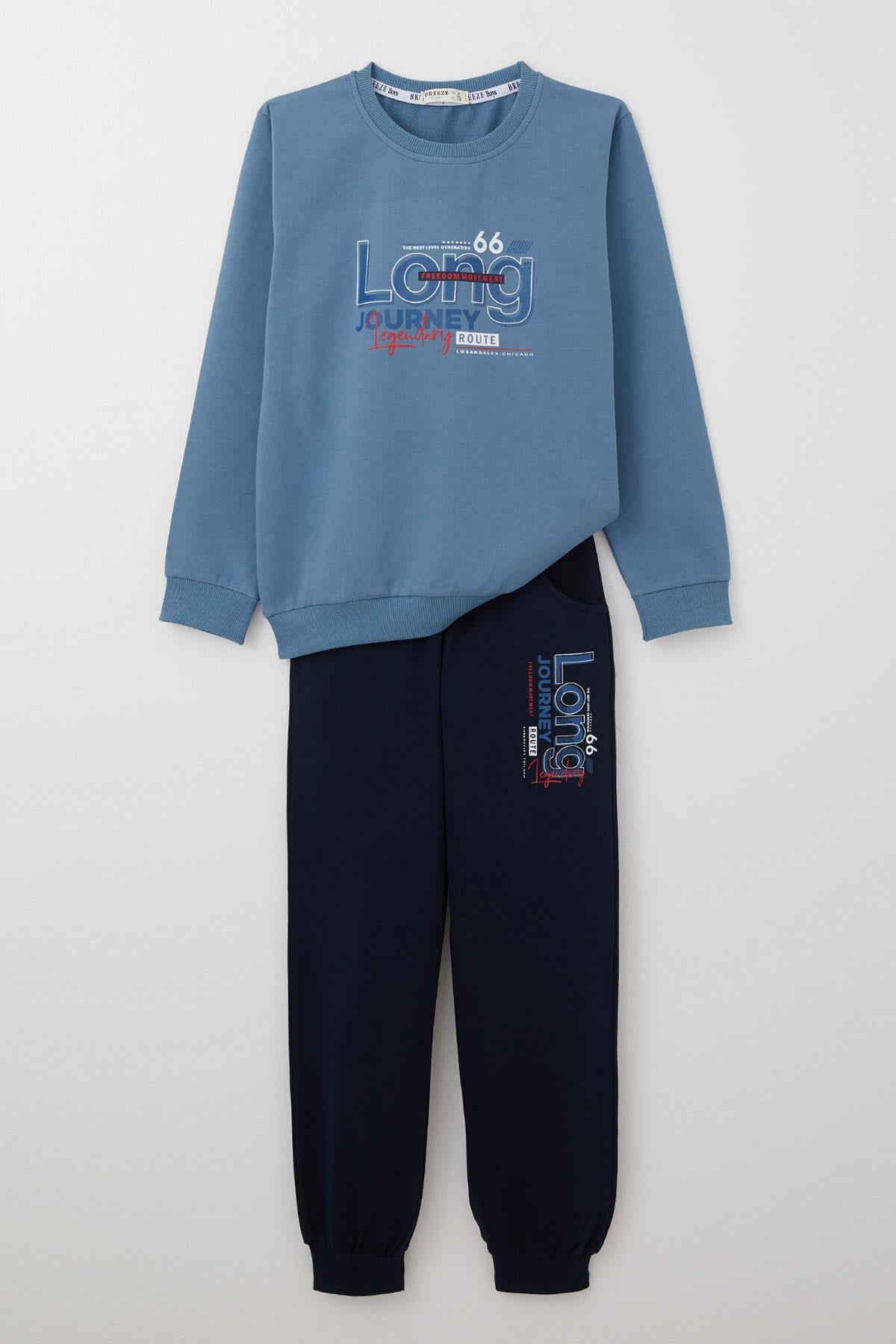 Breeze Erkek Çocuk Eşofman Takım Yazılı Baskılı Cepli İndigo (4-8 Yaş)