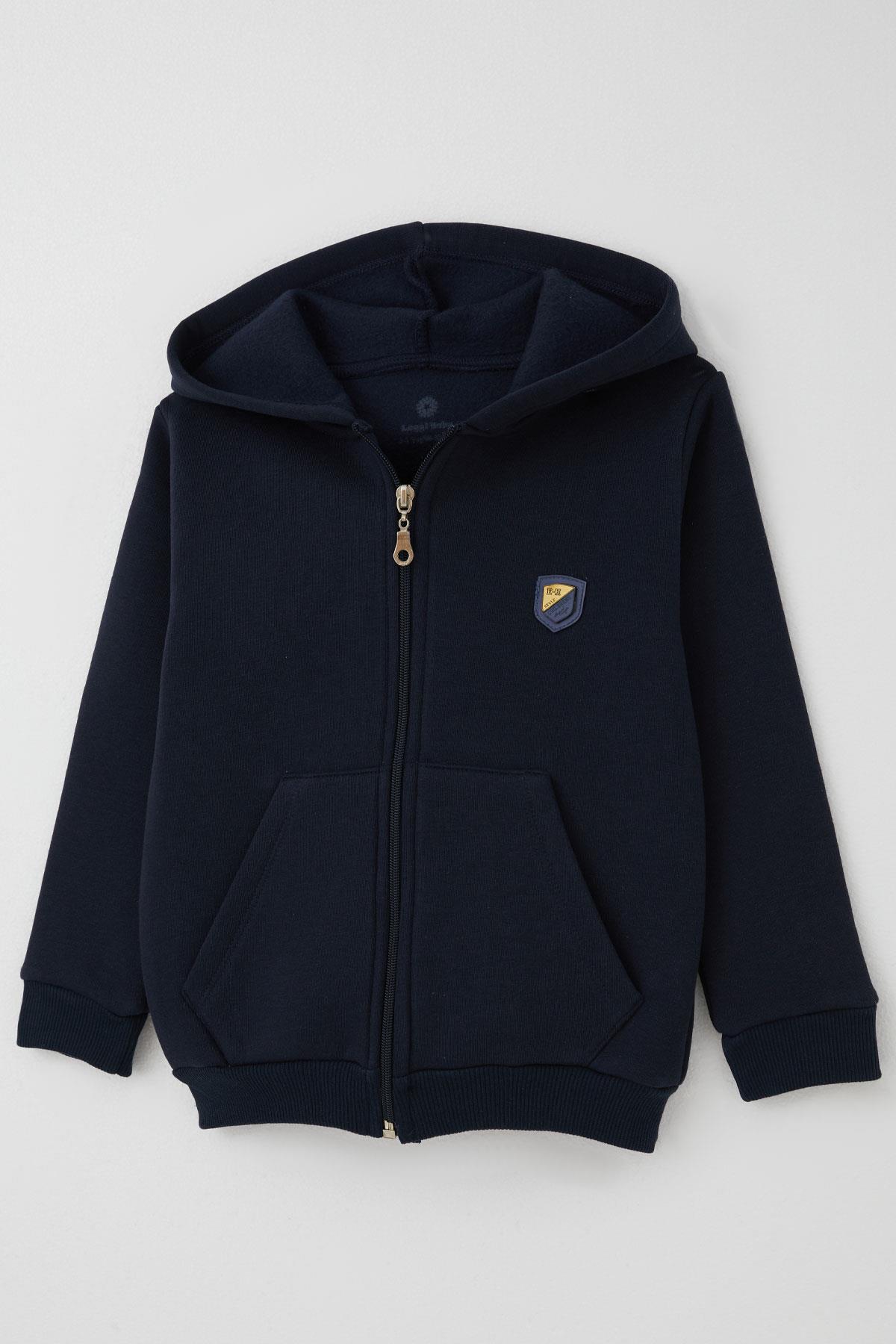 Breeze Erkek Çocuk Eşofman Takımı Arma Detaylı Kapüşonlu Fermuarlı Lacivert (2-8 Yaş)