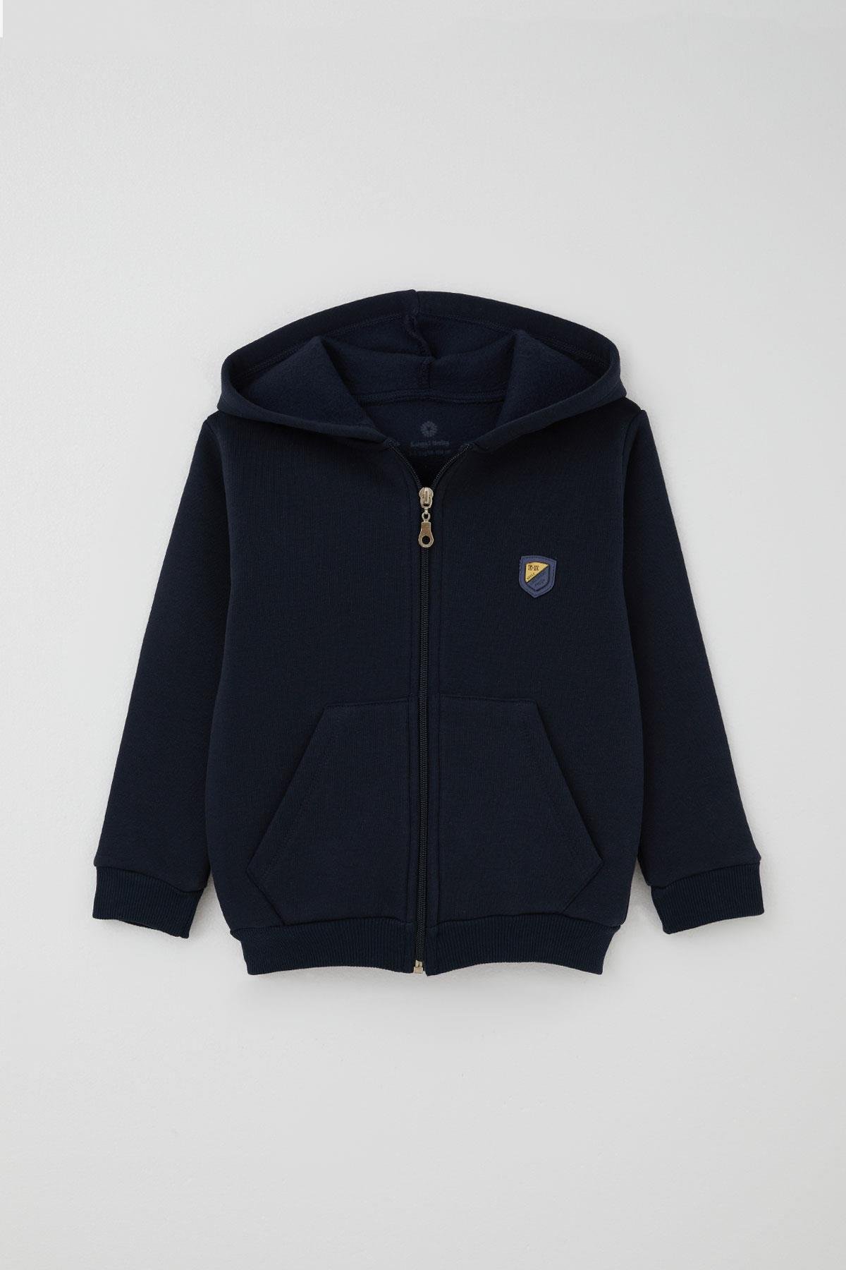 Breeze Erkek Çocuk Eşofman Takımı Arma Detaylı Kapüşonlu Fermuarlı Lacivert (2-8 Yaş)