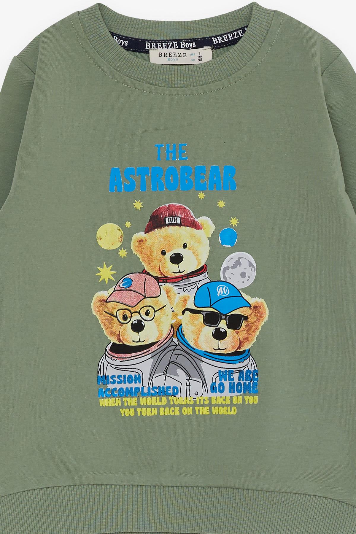 Breeze Erkek Çocuk Eşofman Takımı Astronot Ayıcıklar Baskılı Mint Yeşili (2-6 Yaş)