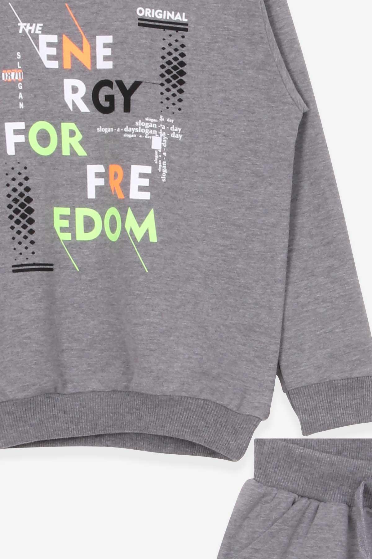 Breeze Erkek Çocuk Eşofman Takımı Baskılı Koyu Gri Melanj (6-12 Yaş)
