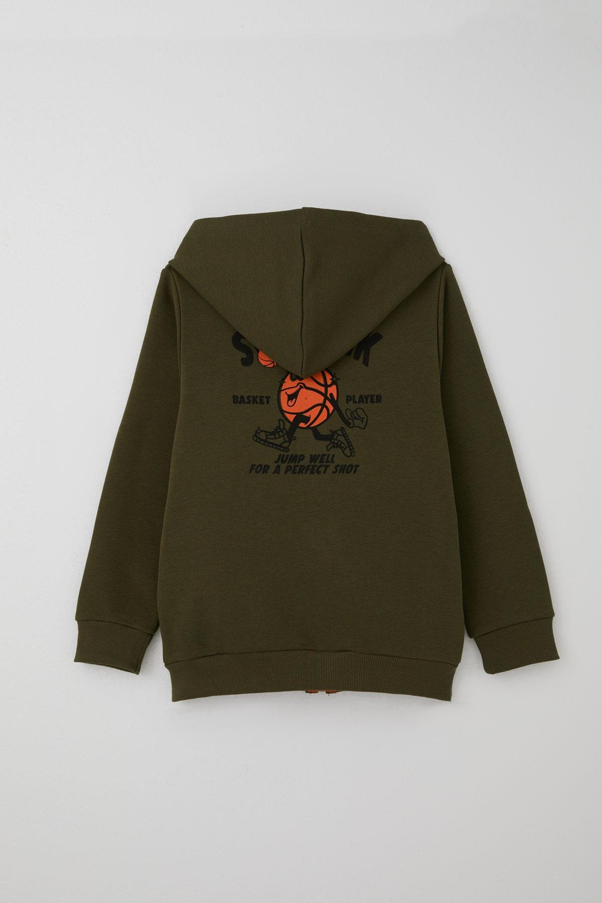 Breeze Erkek Çocuk Eşofman Takımı Basketbol Temalı Zıplayan Top Baskılı Sırt Kısmı Baskı Detaylı Haki Yeşil (4-8 Yaş)