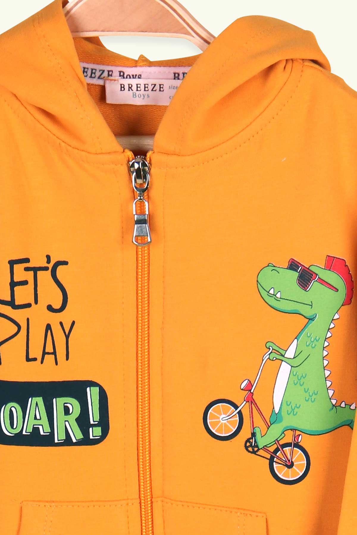 Breeze Erkek Çocuk Eşofman Takımı Bisiklet Süren Dinozorlu Hardal Sarı (1.5-5 Yaş)
