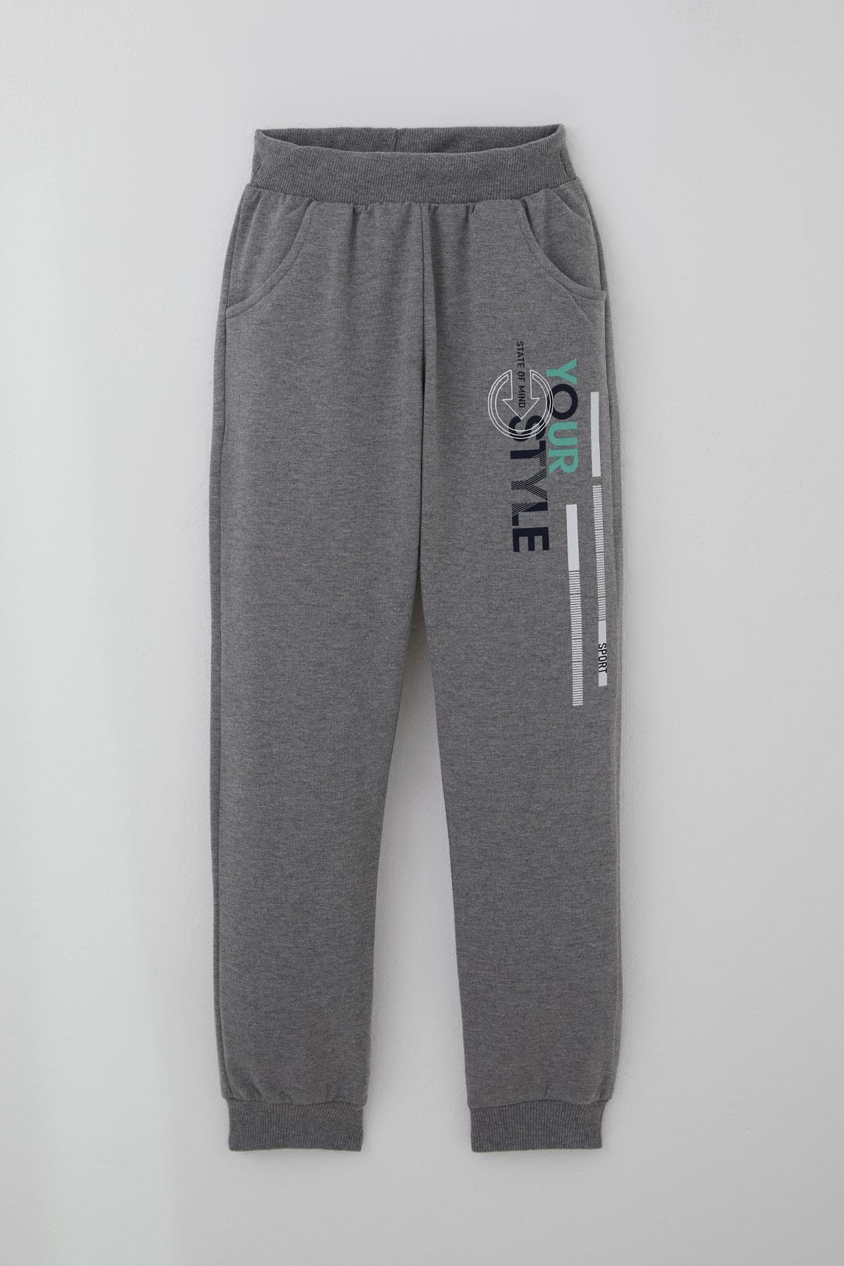 Breeze Erkek Çocuk Eşofman Takımı Cep Kapak Detaylı Yazı Baskılı Su Yeşili (7-12 Yaş)