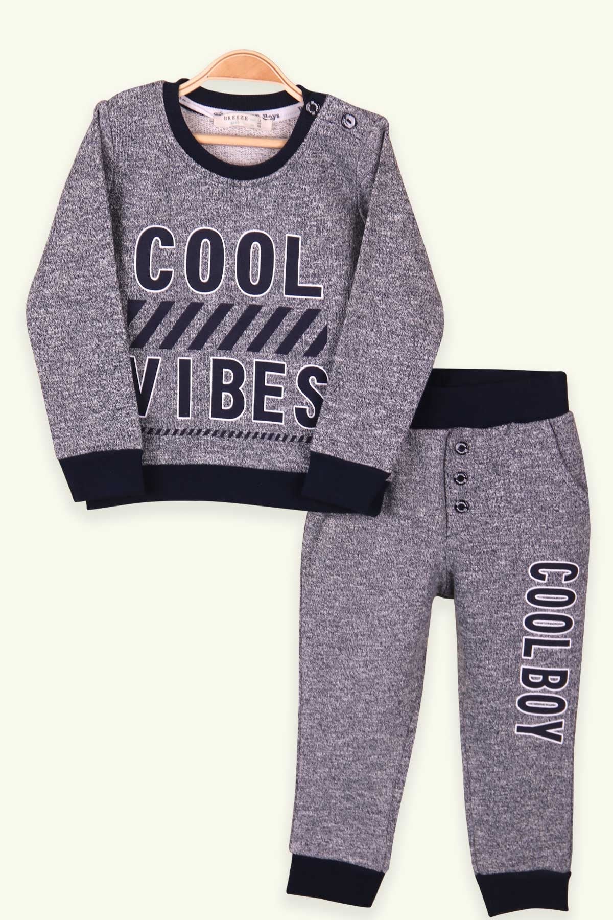 Breeze Erkek Çocuk Eşofman Takımı Cool Baskılı Kırçıllı Lacivert (1.5-5 Yaş)