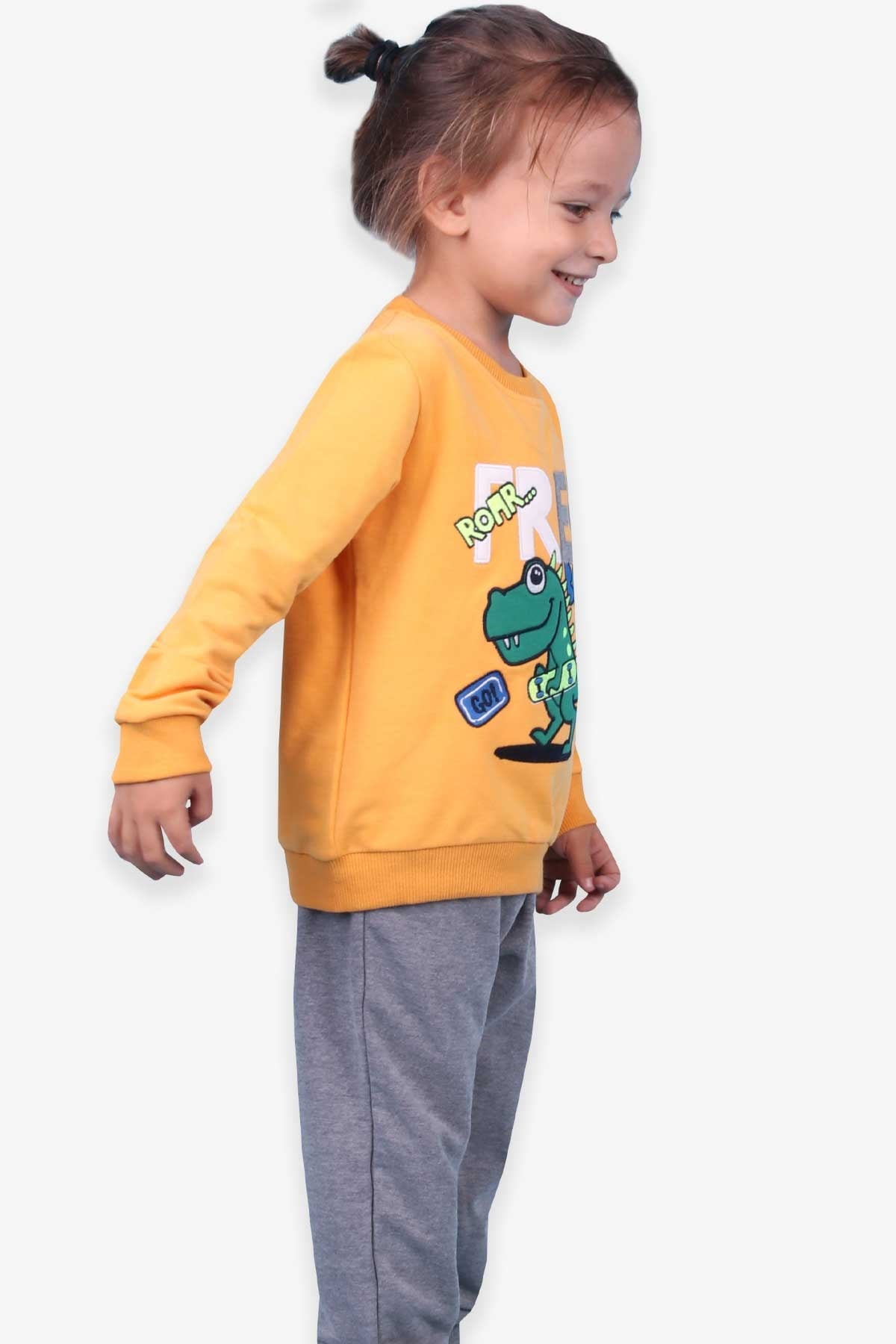 Breeze Erkek Çocuk Eşofman Takımı Dinozor Nakışlı Hardal Sarı (1.5-5 Yaş)