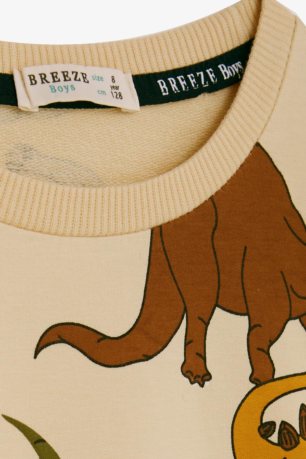 Breeze Erkek Çocuk Eşofman Takımı Dinozor Desenli Krem (4-7 Yaş)
