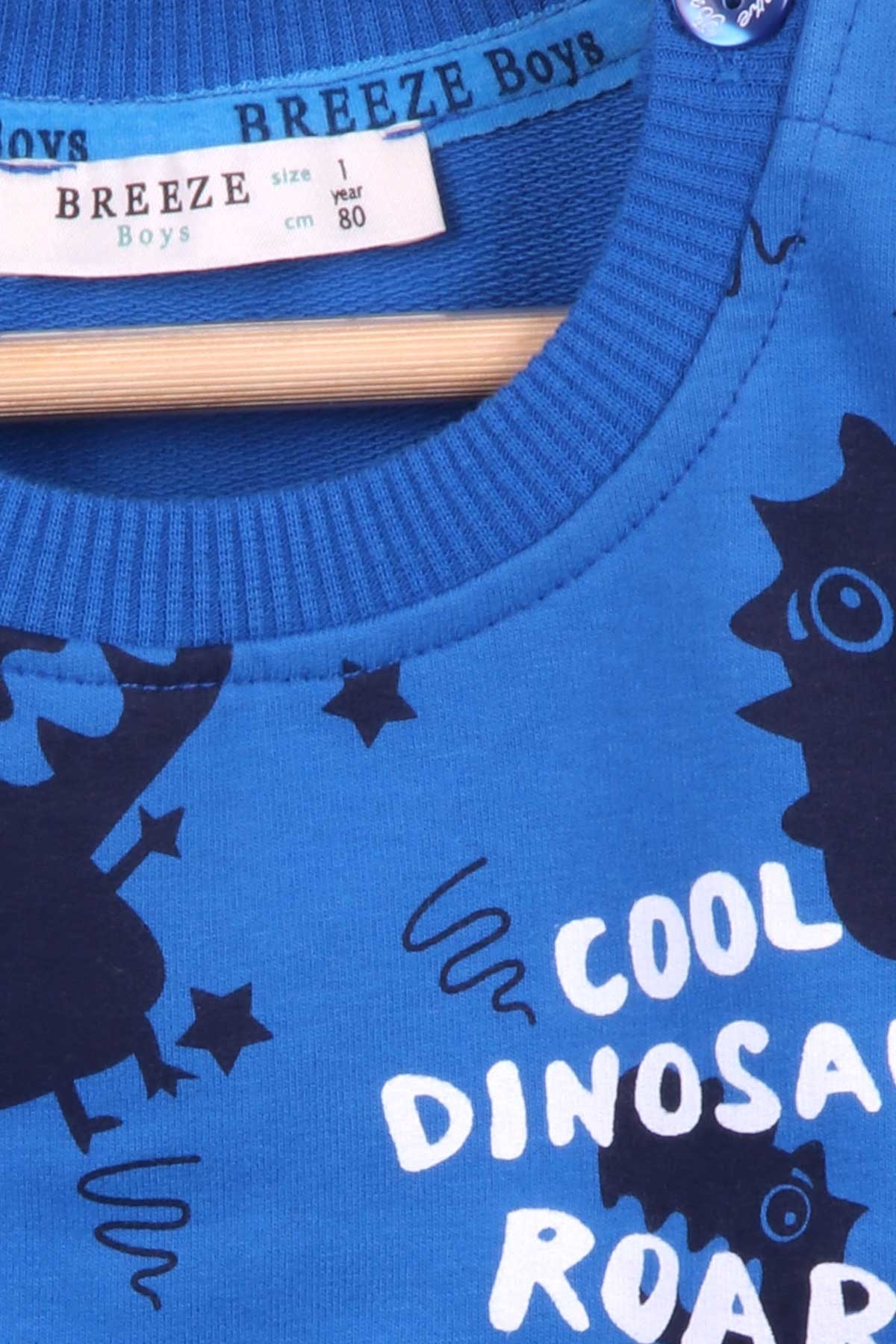 Breeze Erkek Çocuk Eşofman Takımı Dinozor Baskılı Saks Mavisi (1-4 Yaş)