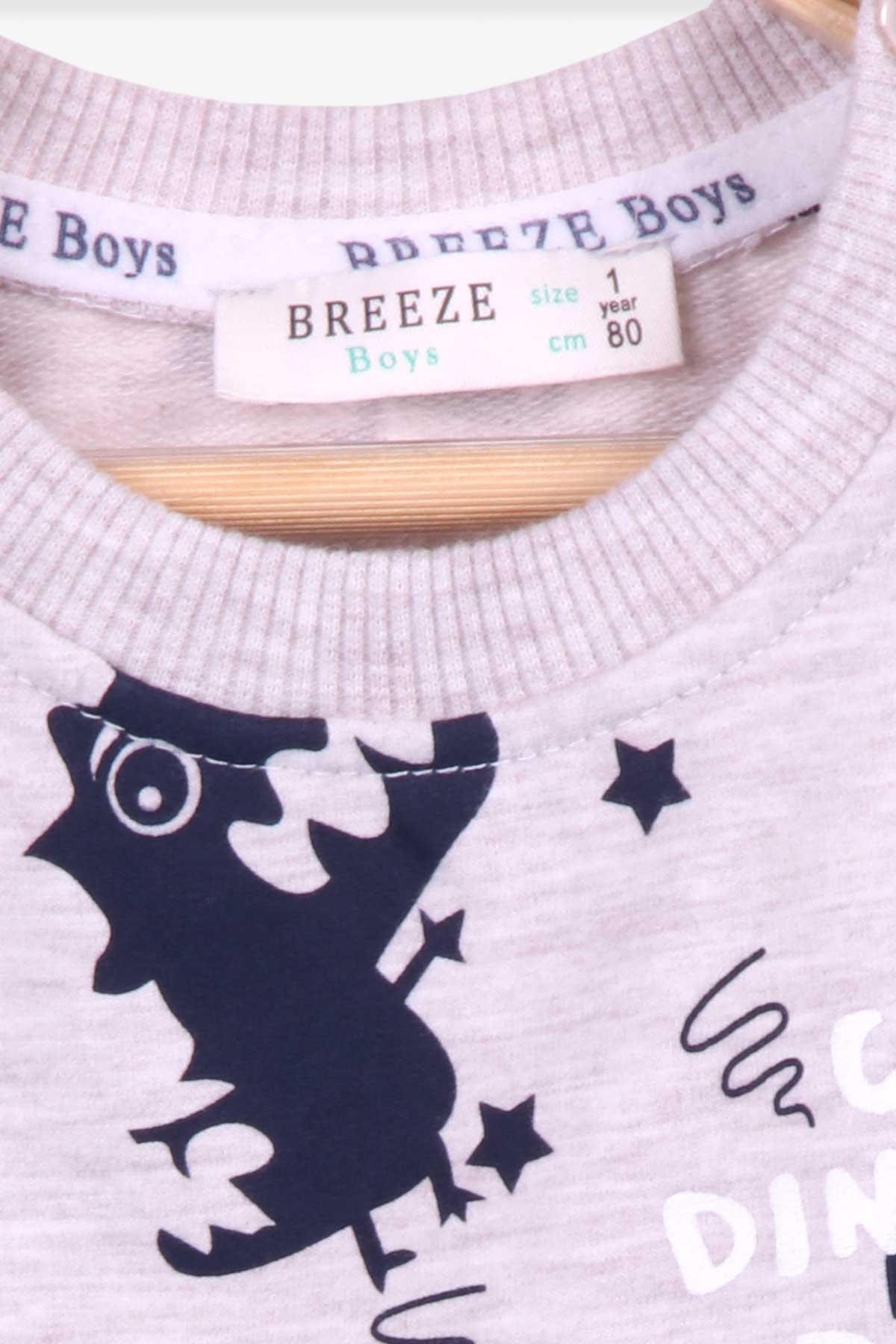 Breeze Erkek Çocuk Eşofman Takımı Dinozor Baskılı Bej Melanj (1-4 Yaş)