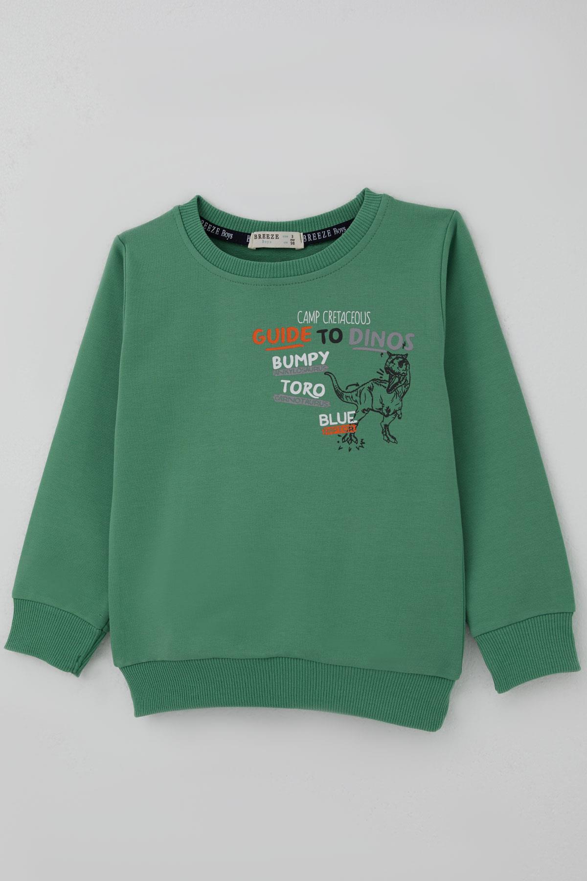 Breeze Erkek Çocuk Eşofman Takımı Dinozor Kampı Sırt Baskı Detaylı Mint Yeşili (2-6 Yaş)
