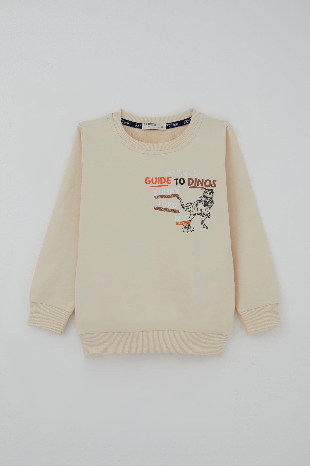 Breeze Erkek Çocuk Eşofman Takımı Dinozor Kampı Sırt Baskı Detaylı Krem (2-6 Yaş)