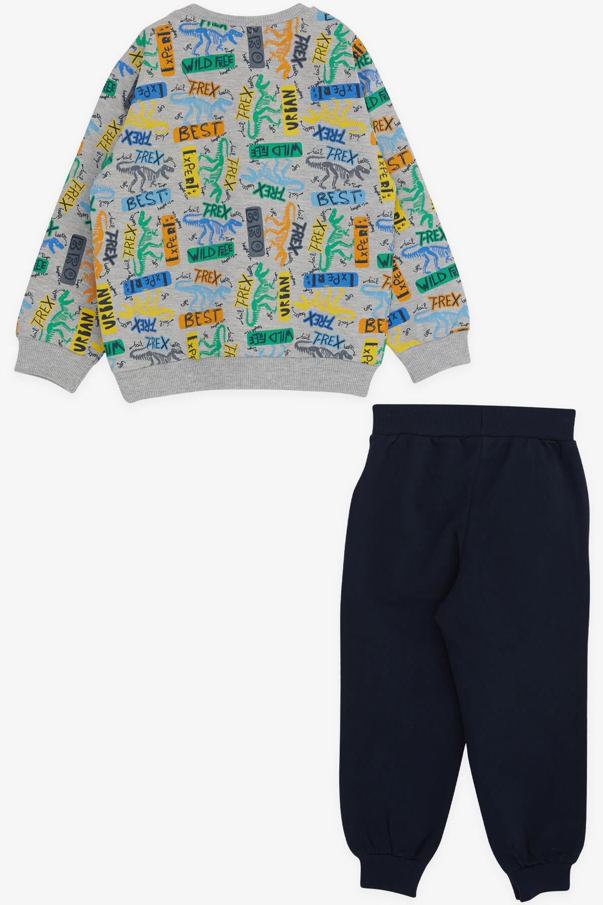 Breeze Erkek Çocuk Eşofman Takımı Dinozor Desenli Gri Melanj (1.5-5 Yaş)