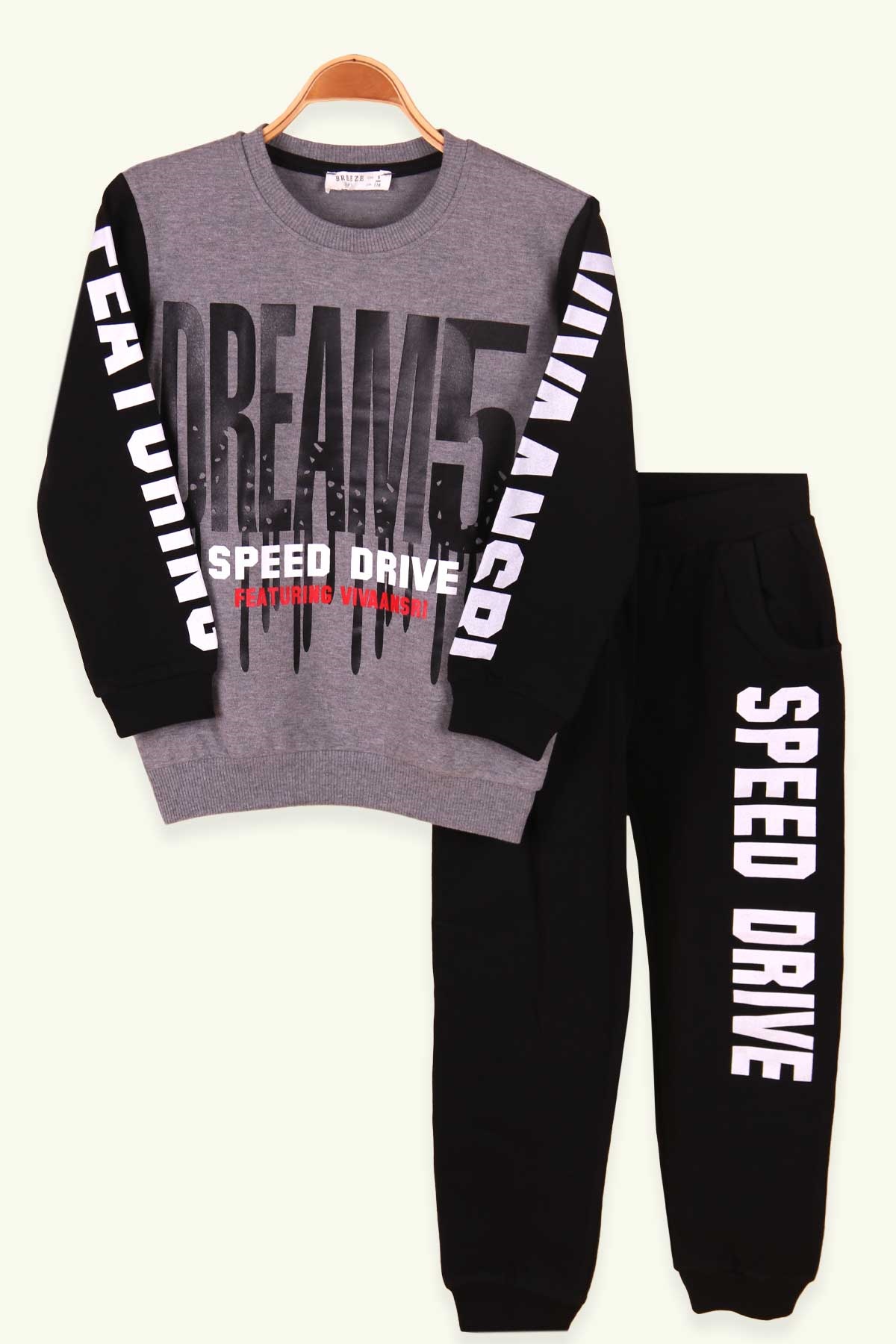 Breeze Erkek Çocuk Eşofman Takımı Dream Baskılı Füme (6-12 Yaş)