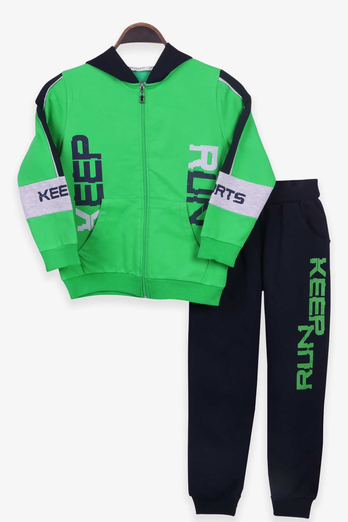Breeze Erkek Çocuk Eşofman Takımı Fermuarlı Kapüşonlu Yeşil (7-12 Yaş)