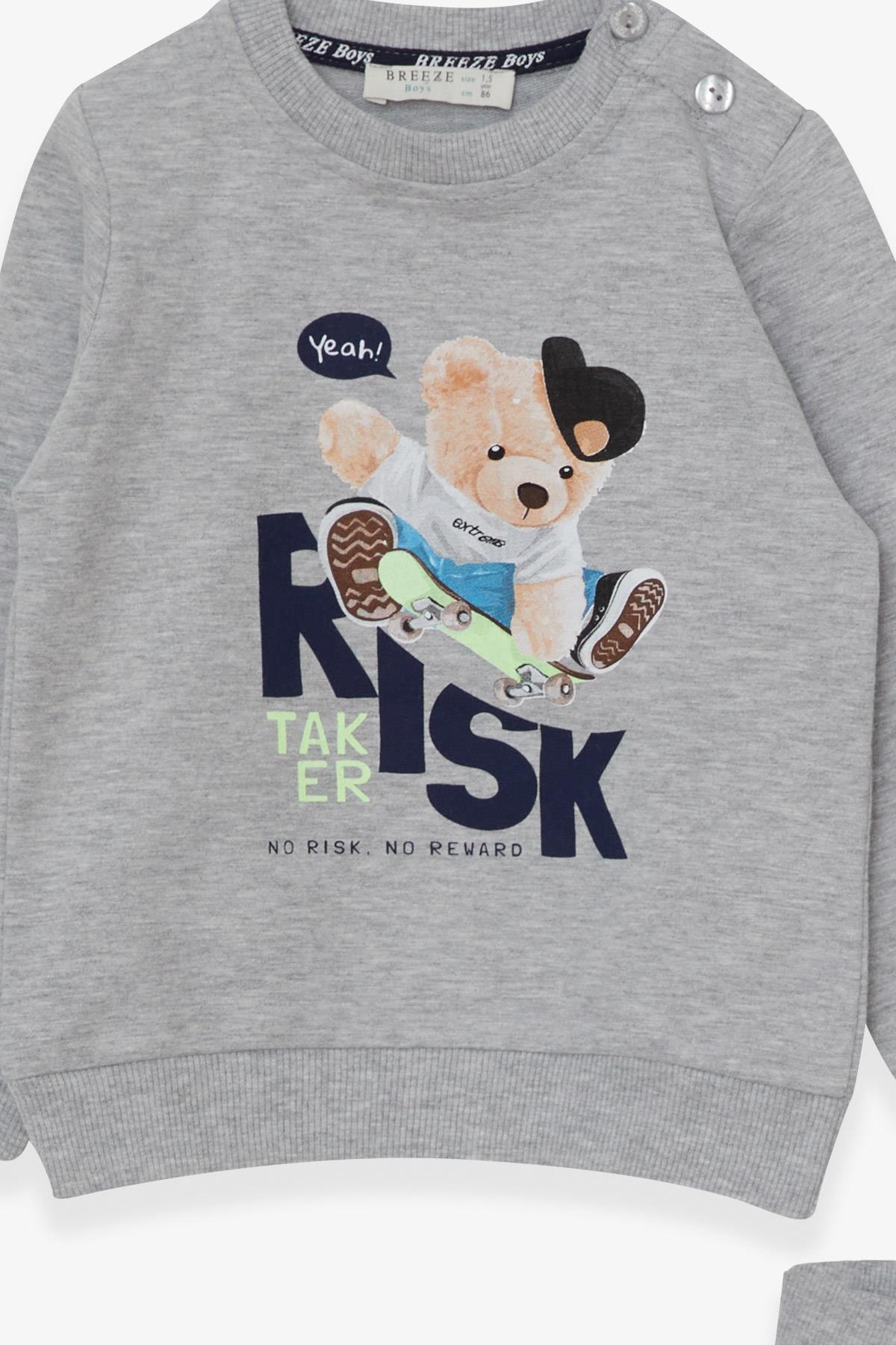 Breeze Erkek Çocuk Eşofman Takımı Kaykaycı Ayıcık Baskılı Gri Melanj (1.5-5 Yaş)