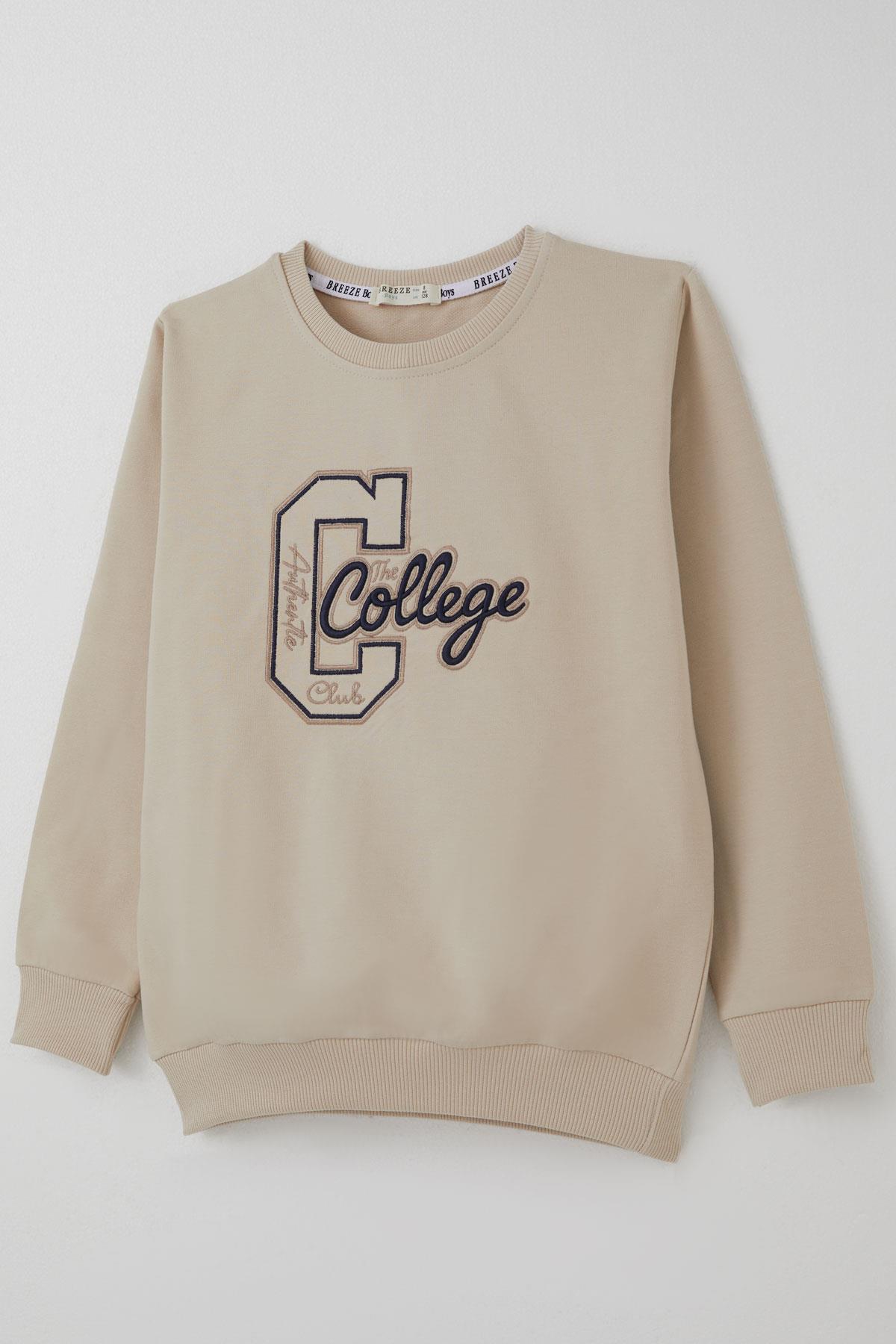 Breeze Erkek Çocuk Eşofman Takımı Kolej Rüzgarı Yazı Nakışlı Bej (5-10 Yaş)