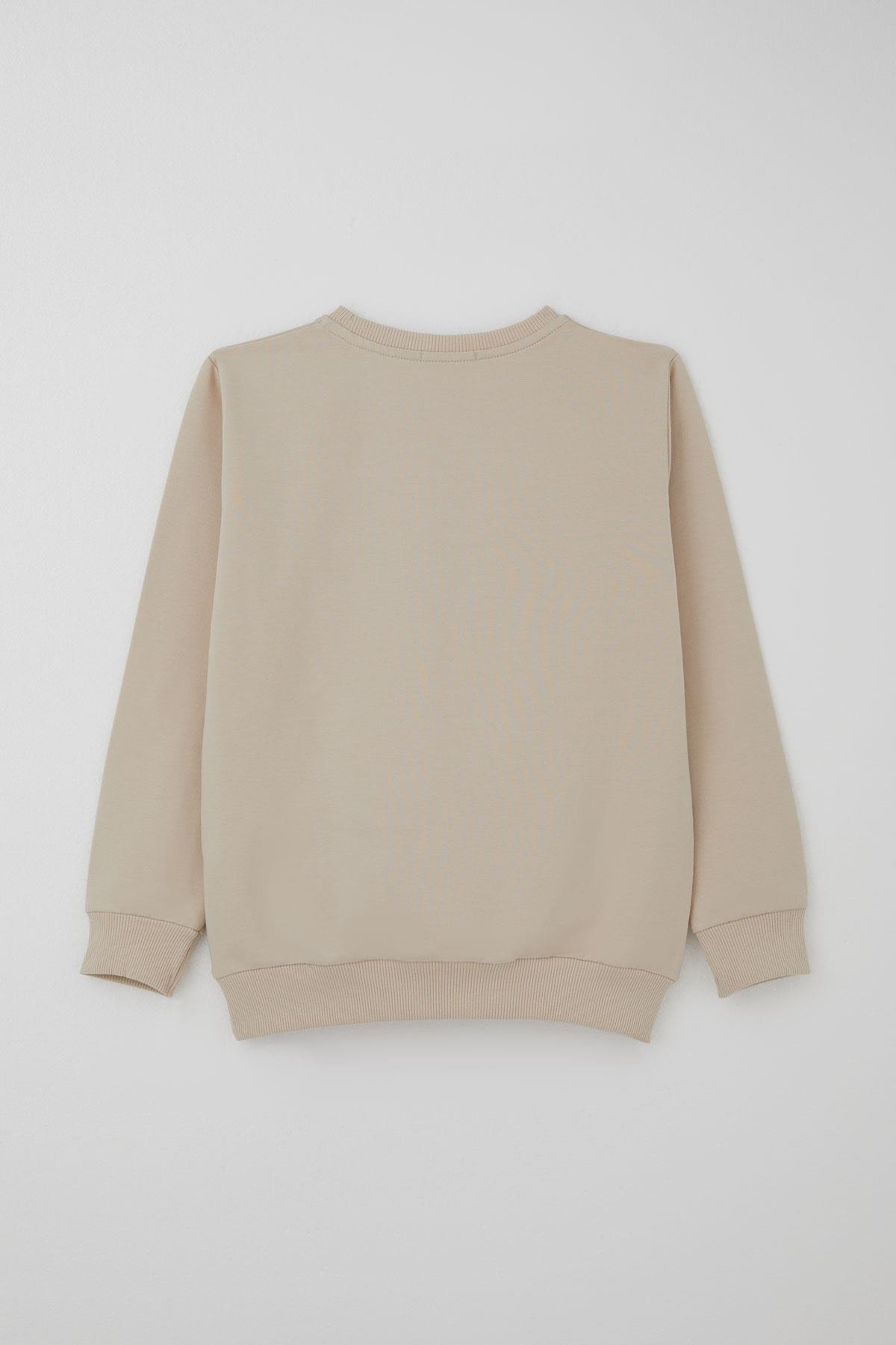 Breeze Erkek Çocuk Eşofman Takımı Kolej Rüzgarı Yazı Nakışlı Bej (5-10 Yaş)