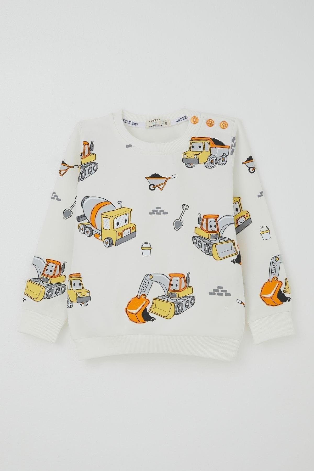 Breeze Erkek Çocuk Eşofman Takımı Küçük Operatör Çalışkan İş Makineleri Ekru (1-3 Yaş)