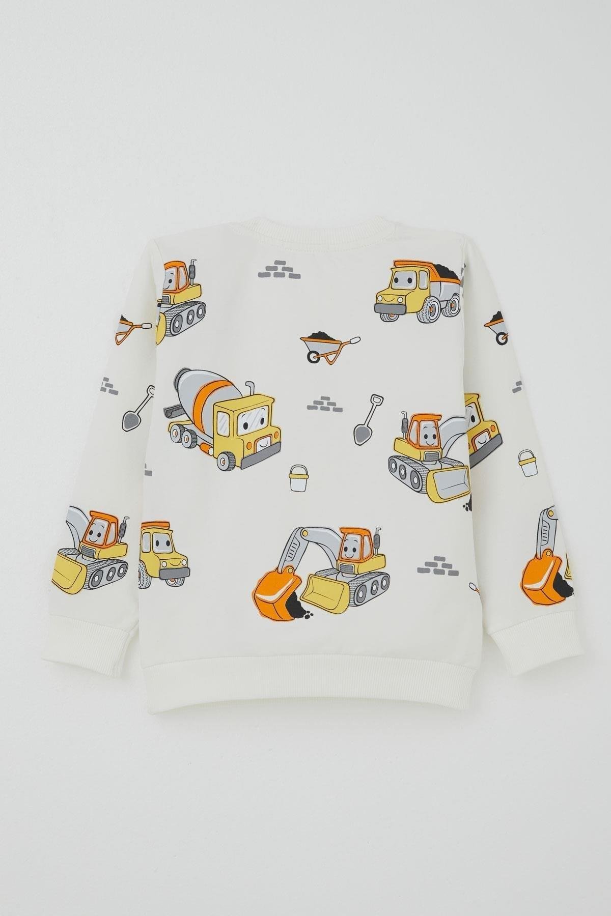 Breeze Erkek Çocuk Eşofman Takımı Küçük Operatör Çalışkan İş Makineleri Ekru (1-3 Yaş)