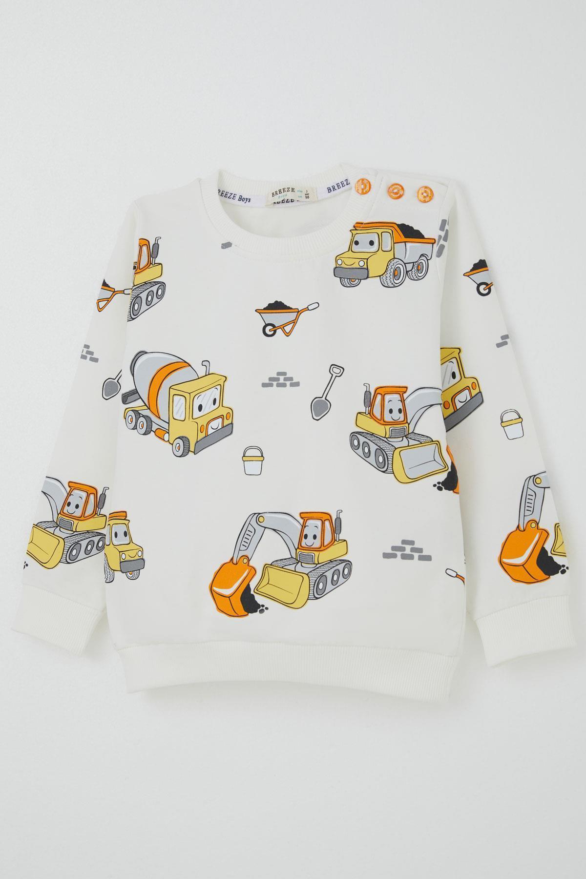 Breeze Erkek Çocuk Eşofman Takımı Küçük Operatör Çalışkan İş Makineleri Ekru (1-3 Yaş)