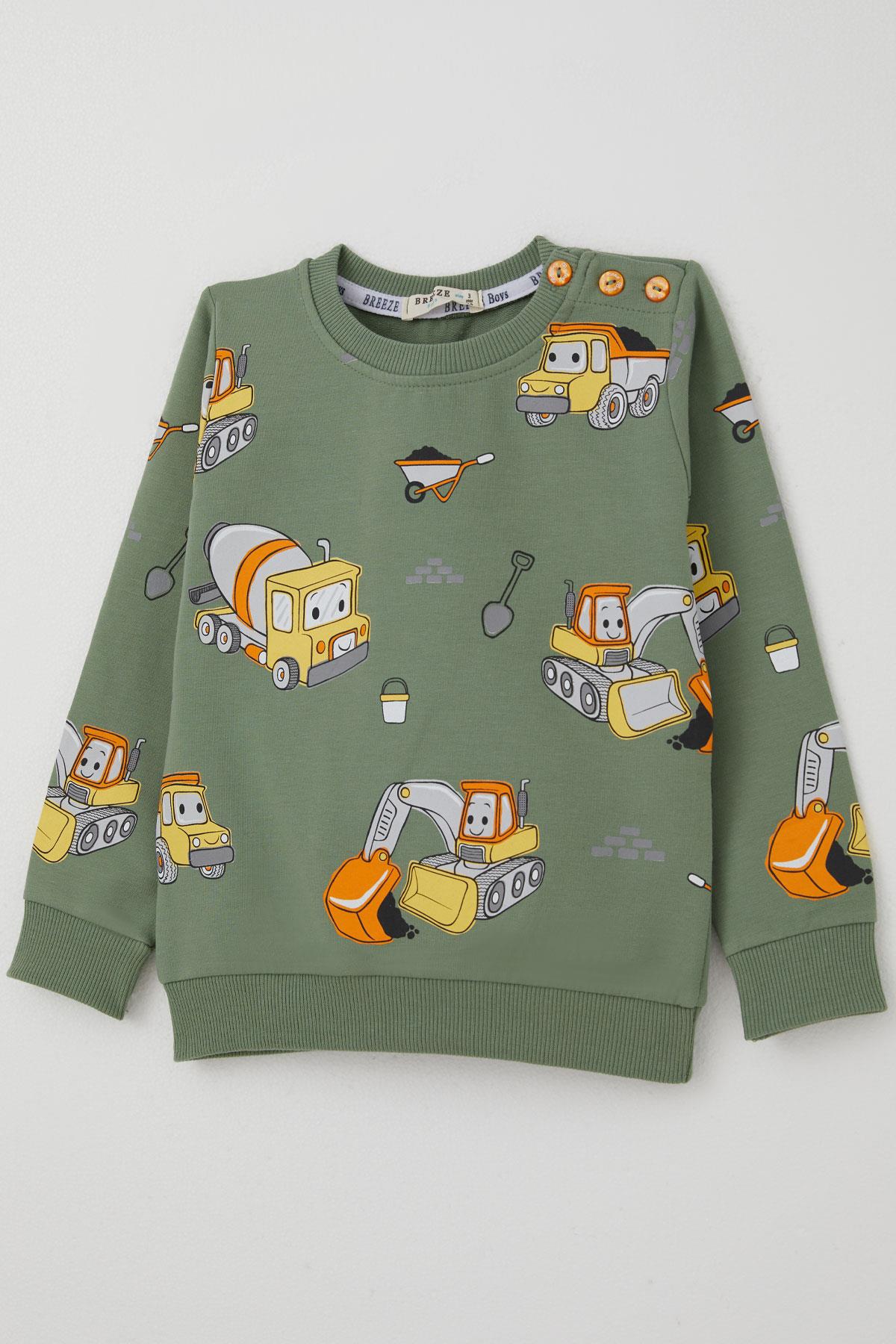 Breeze Erkek Çocuk Eşofman Takımı Küçük Operatör Çalışkan İş Makineleri Mint Yeşili (1-4 Yaş)