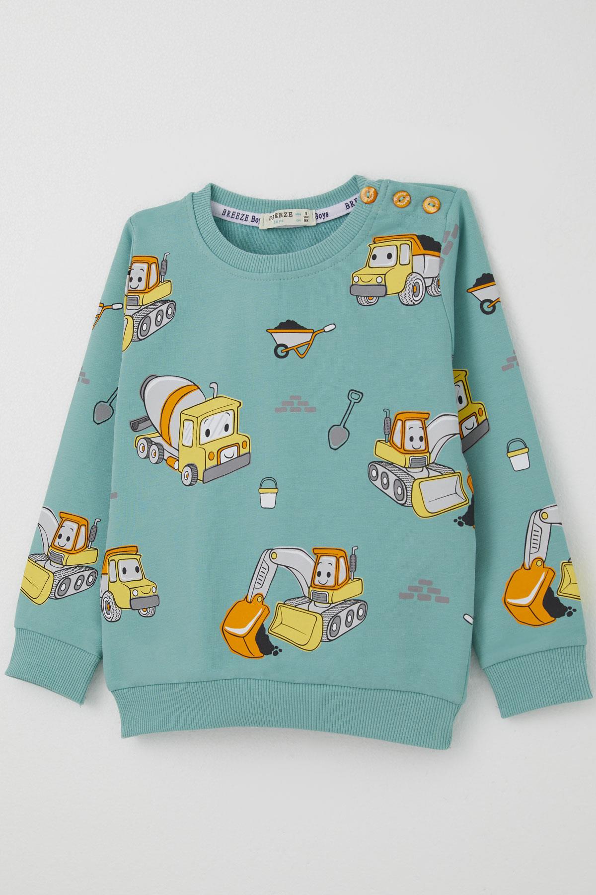 Breeze Erkek Çocuk Eşofman Takımı Küçük Operatör Çalışkan İş Makineleri Su Yeşili (1-4 Yaş)