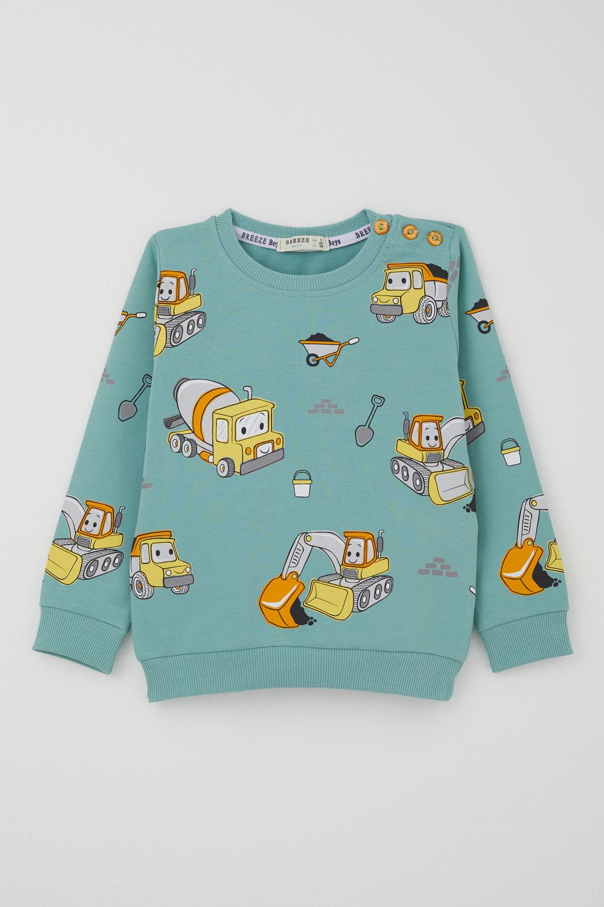 Breeze Erkek Çocuk Eşofman Takımı Küçük Operatör Çalışkan İş Makineleri Su Yeşili (1-4 Yaş)