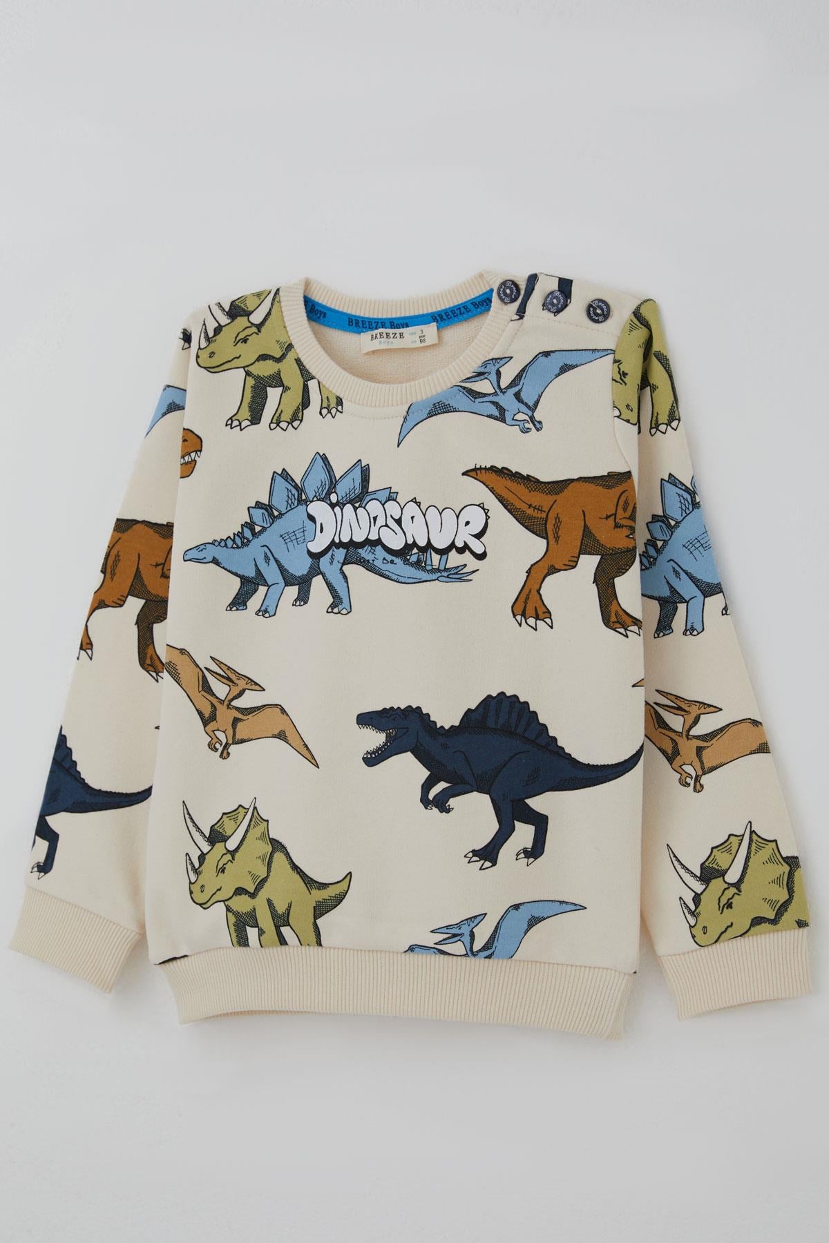 Breeze Erkek Çocuk Eşofman Takımı Kükreyen Güçlü Dinozorlar Desenli Krem (1.5-5 Yaş)