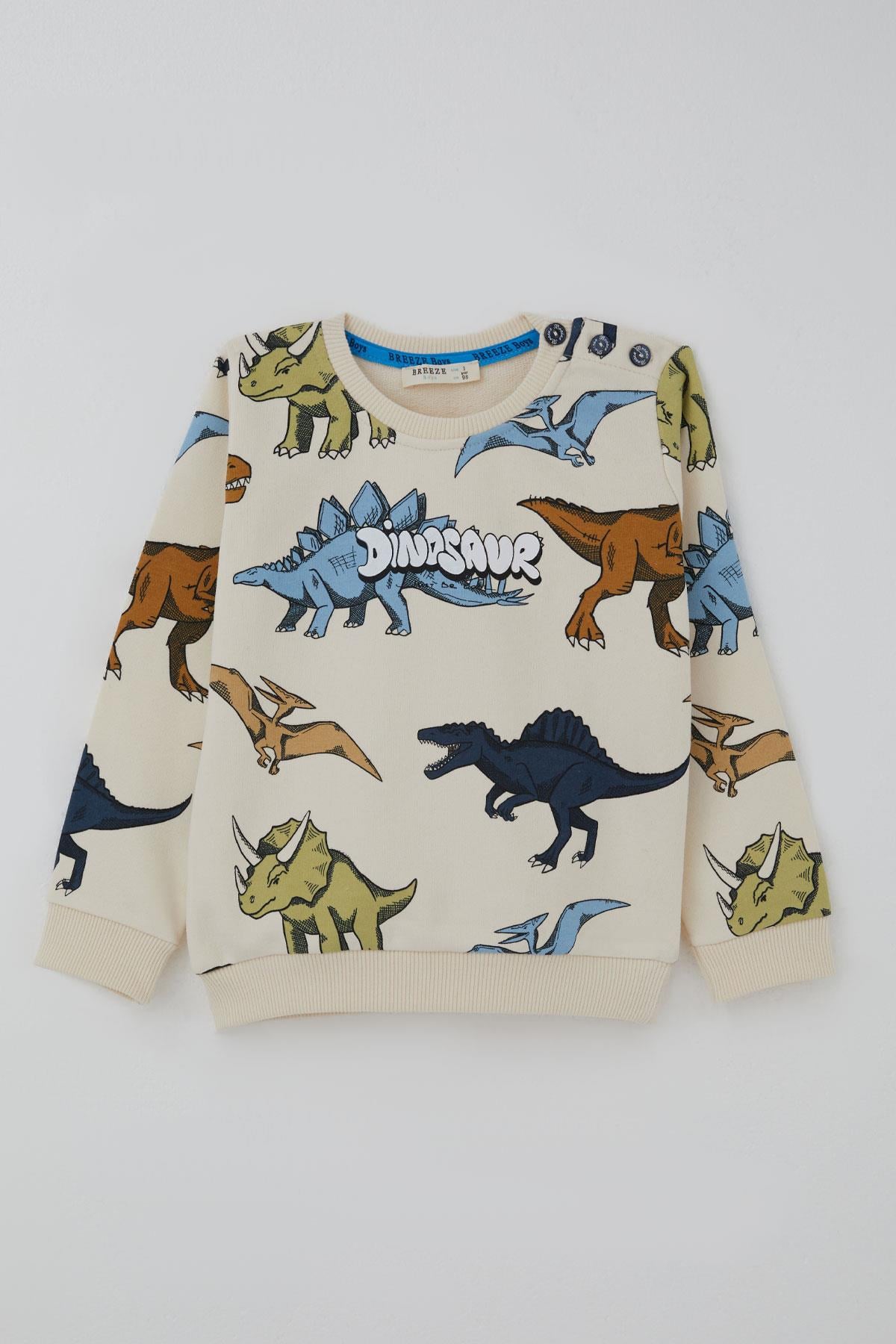 Breeze Erkek Çocuk Eşofman Takımı Kükreyen Güçlü Dinozorlar Desenli Krem (1.5-5 Yaş)
