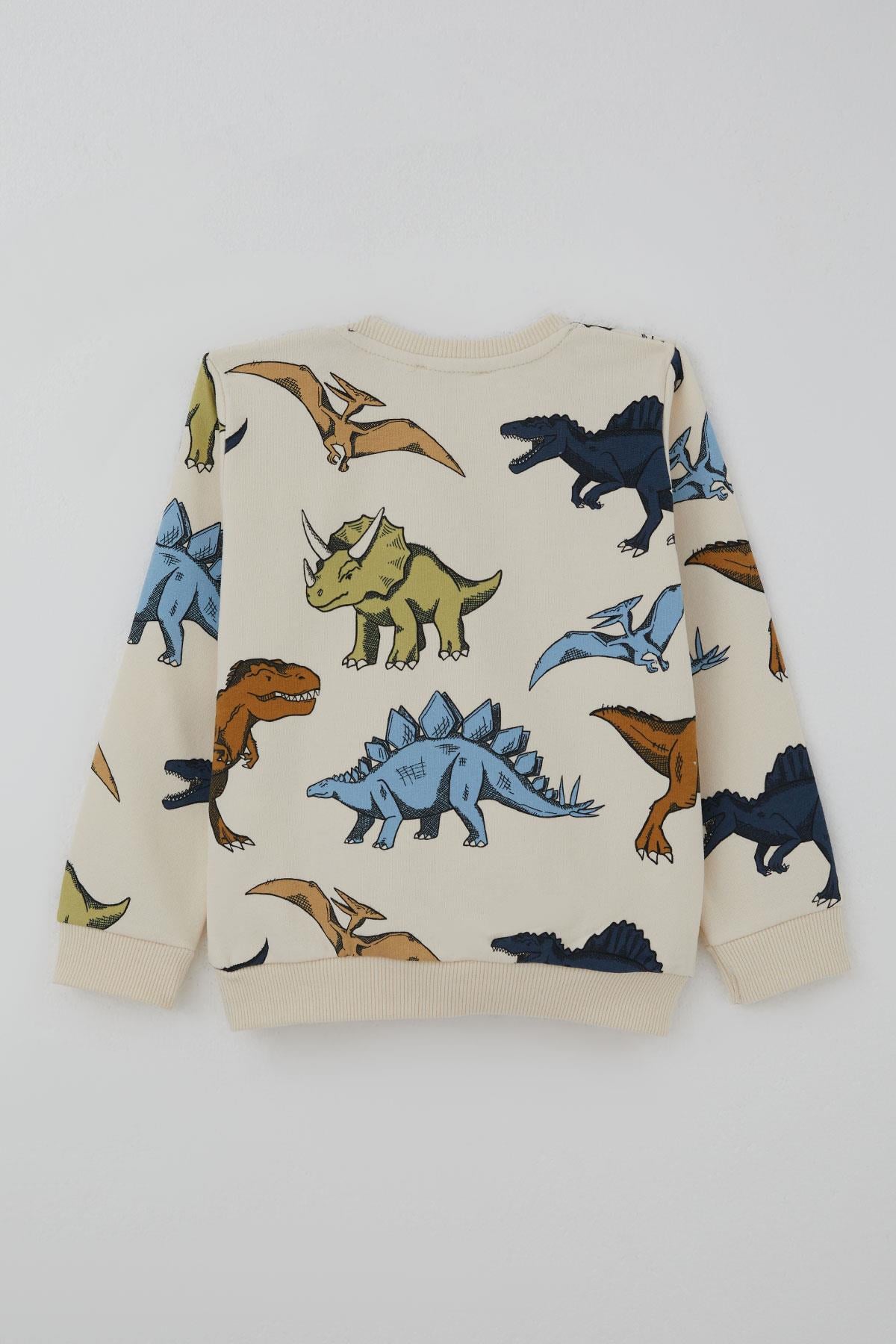 Breeze Erkek Çocuk Eşofman Takımı Kükreyen Güçlü Dinozorlar Desenli Krem (1.5-5 Yaş)