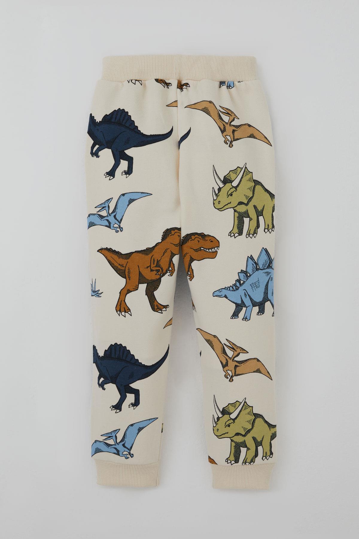 Breeze Erkek Çocuk Eşofman Takımı Kükreyen Güçlü Dinozorlar Desenli Krem (1.5-5 Yaş)